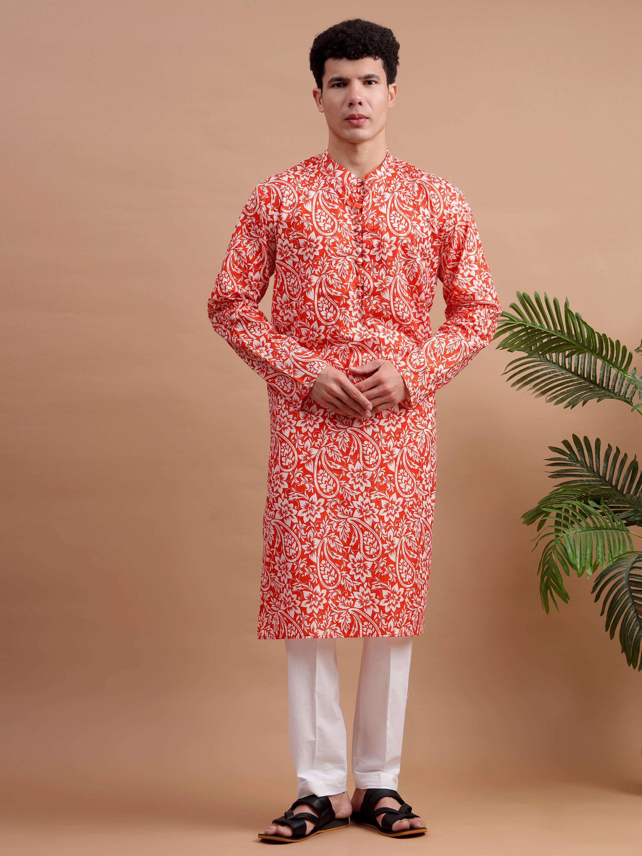 Orange Men Kurta Set