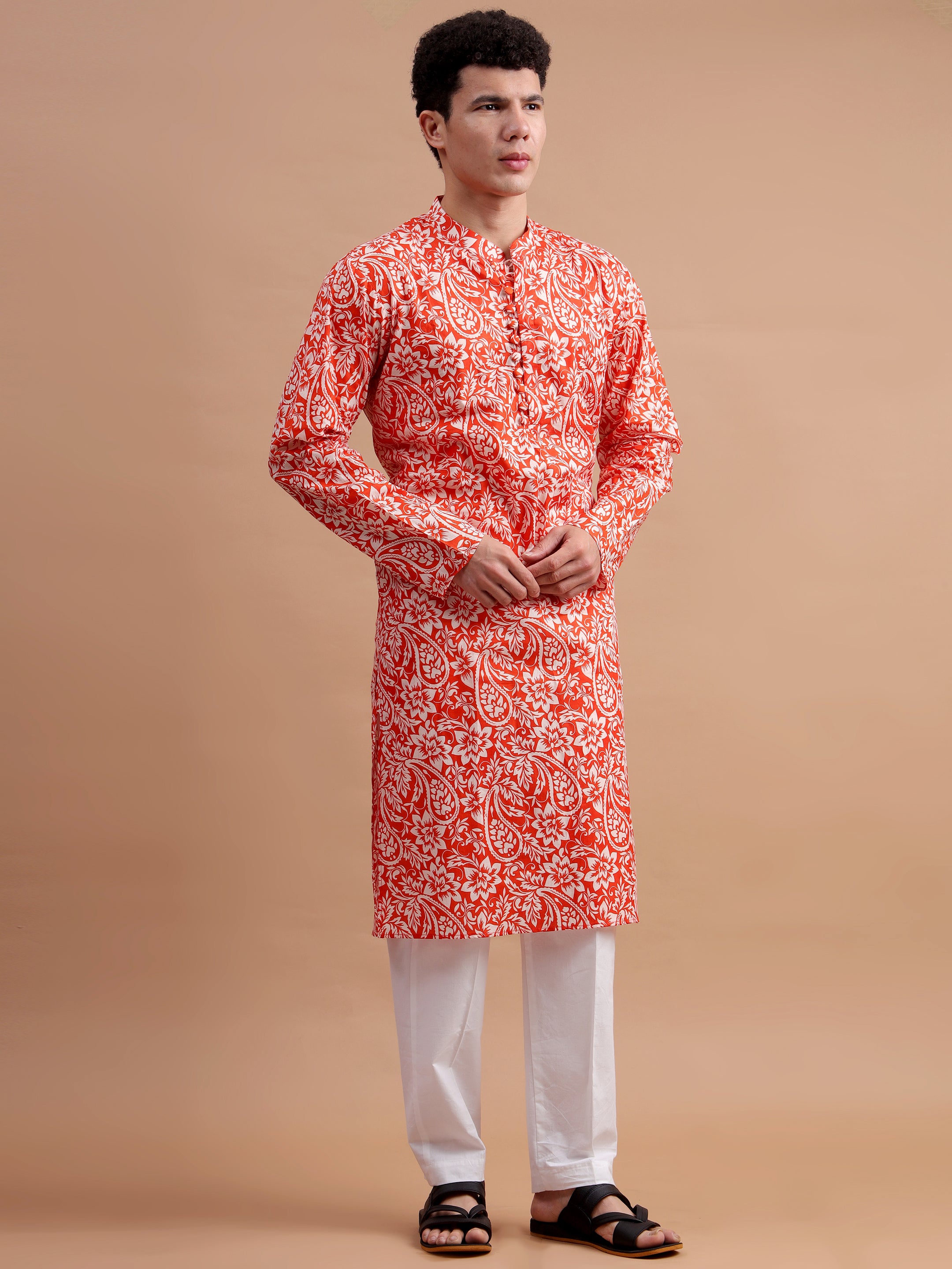 Orange Men Kurta Set