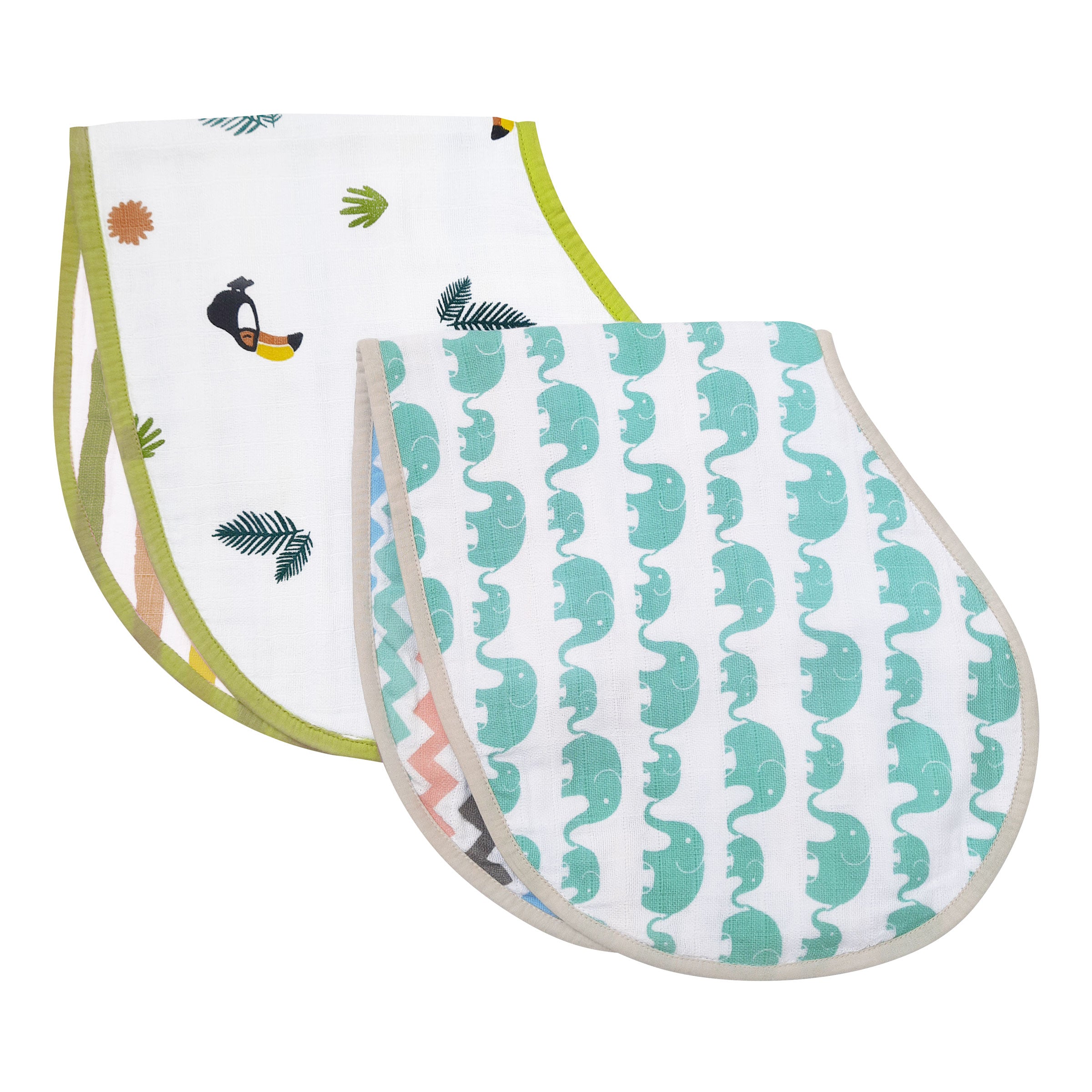 Organic Muslin Burp Cloth & Bib | Pack of 2 – Toucan & Elephant