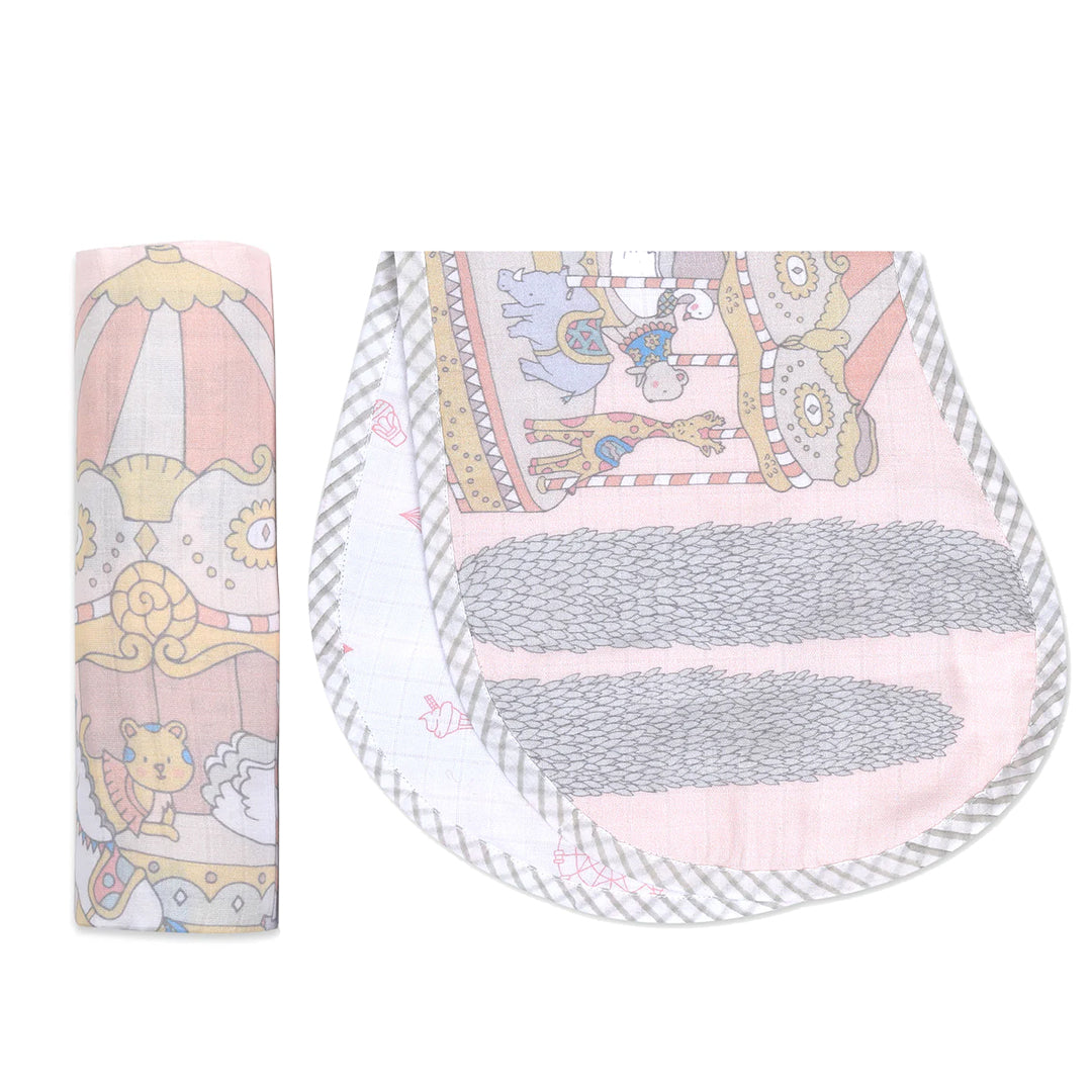 Swaddle & Burp Cloth Bib - Carnival Pink