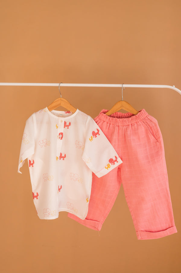 Kids Kurta Pajama Set - Colours of the Earth - Elle Pink