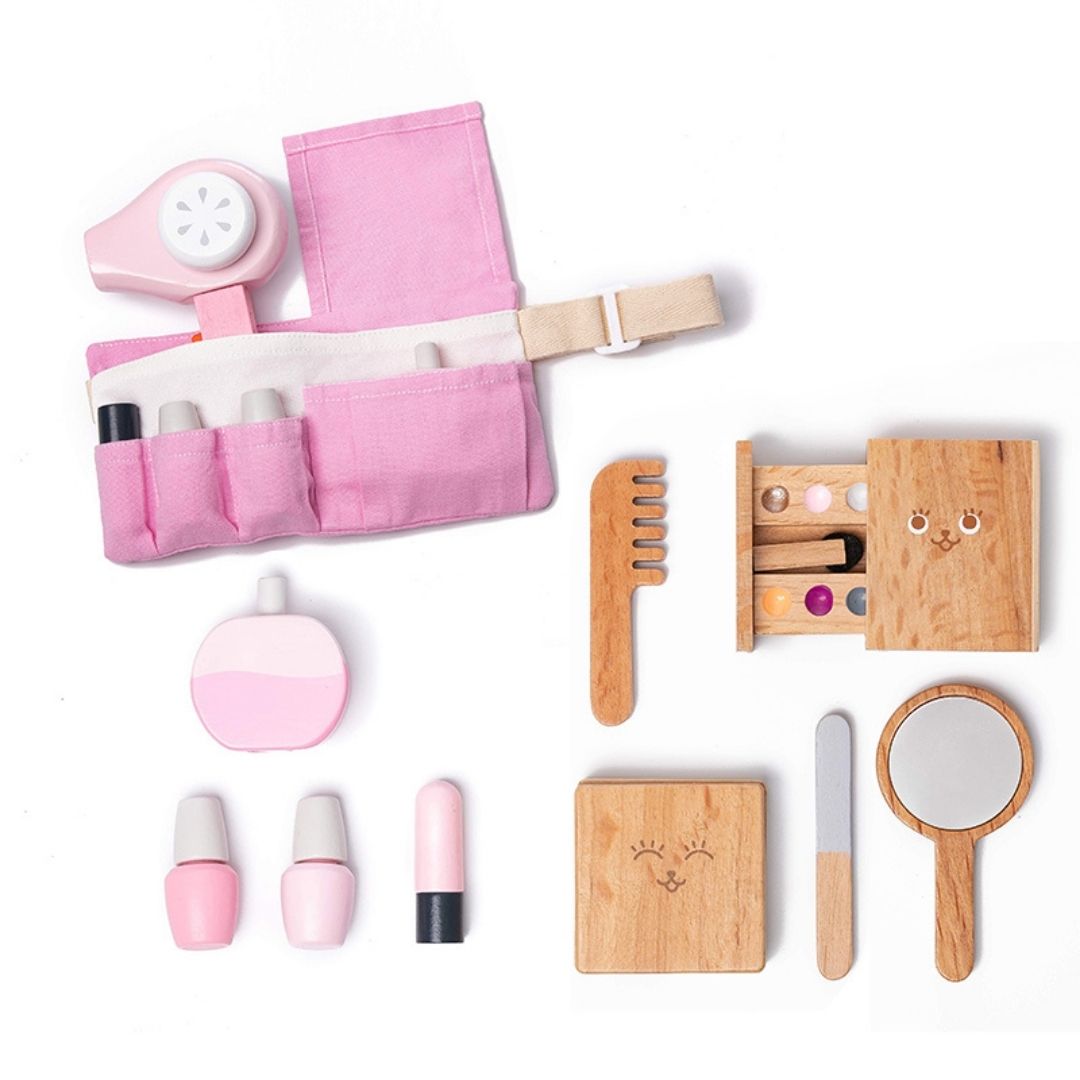 Wooden Makeup Toy | Girls Salon Playset | Beauty Salon Play Set with Vanity and Accessories - 12 Pcs