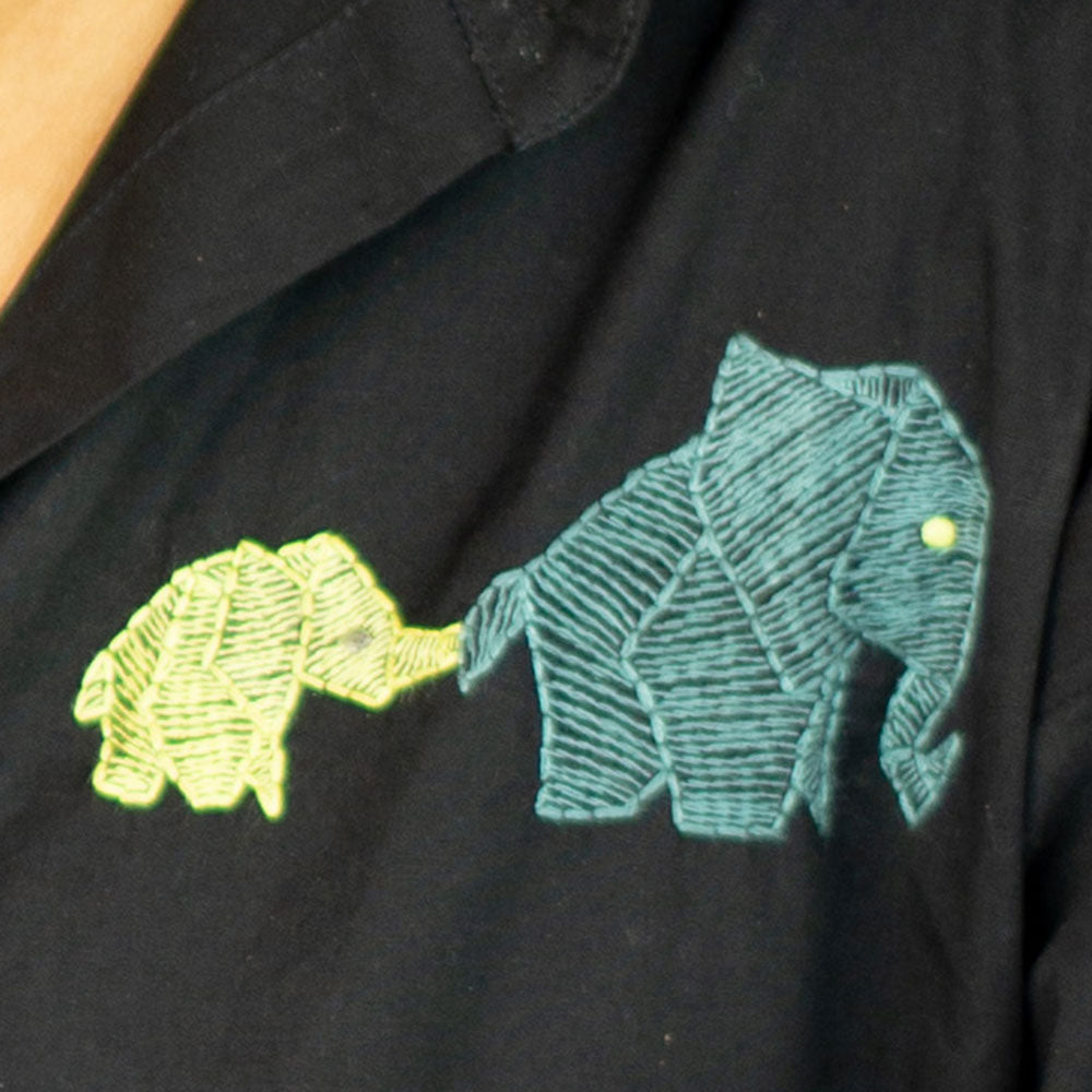 Mini Elephants Embroidered Women Shirt