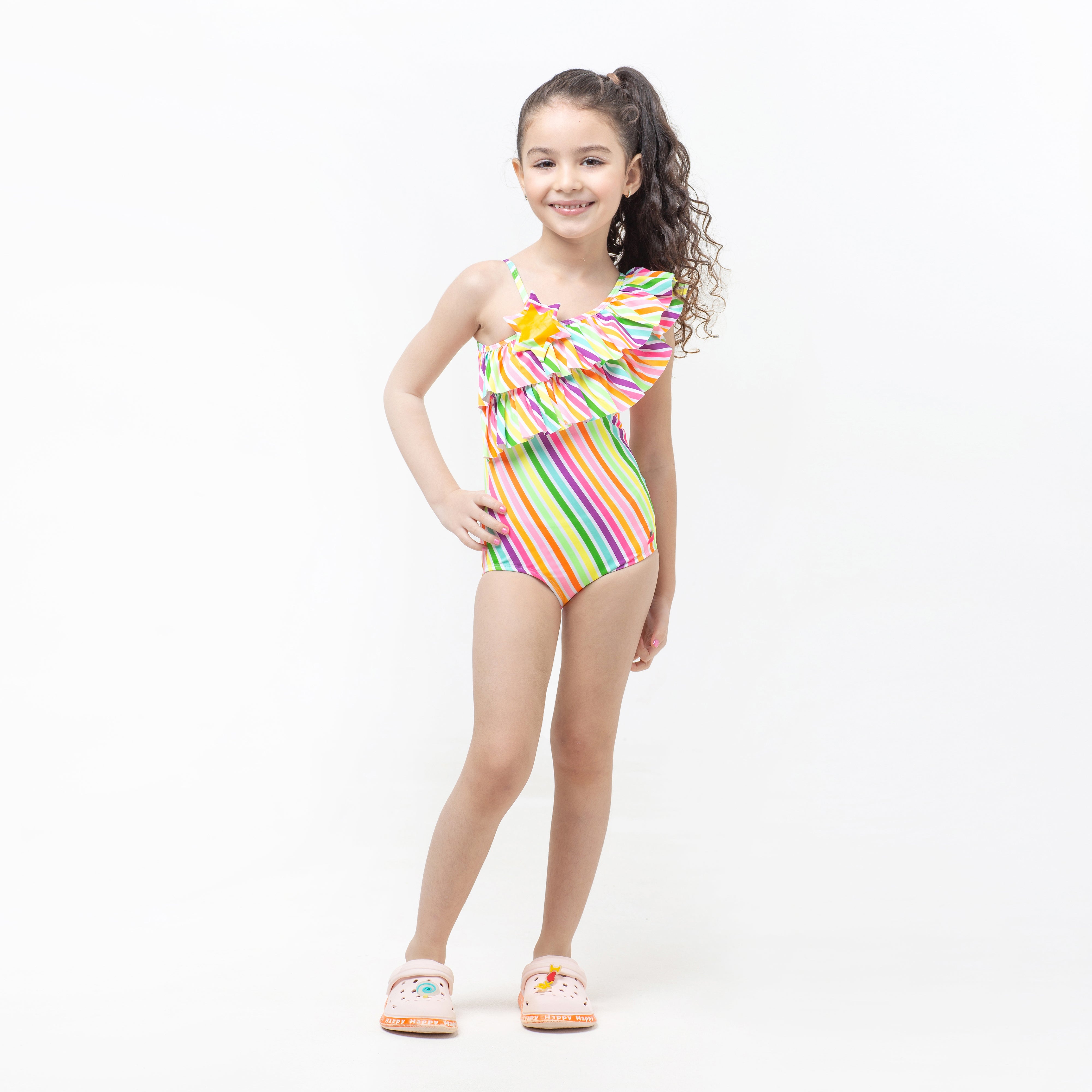 Multicolored Pinstripes Tropical Squeeze Maillots