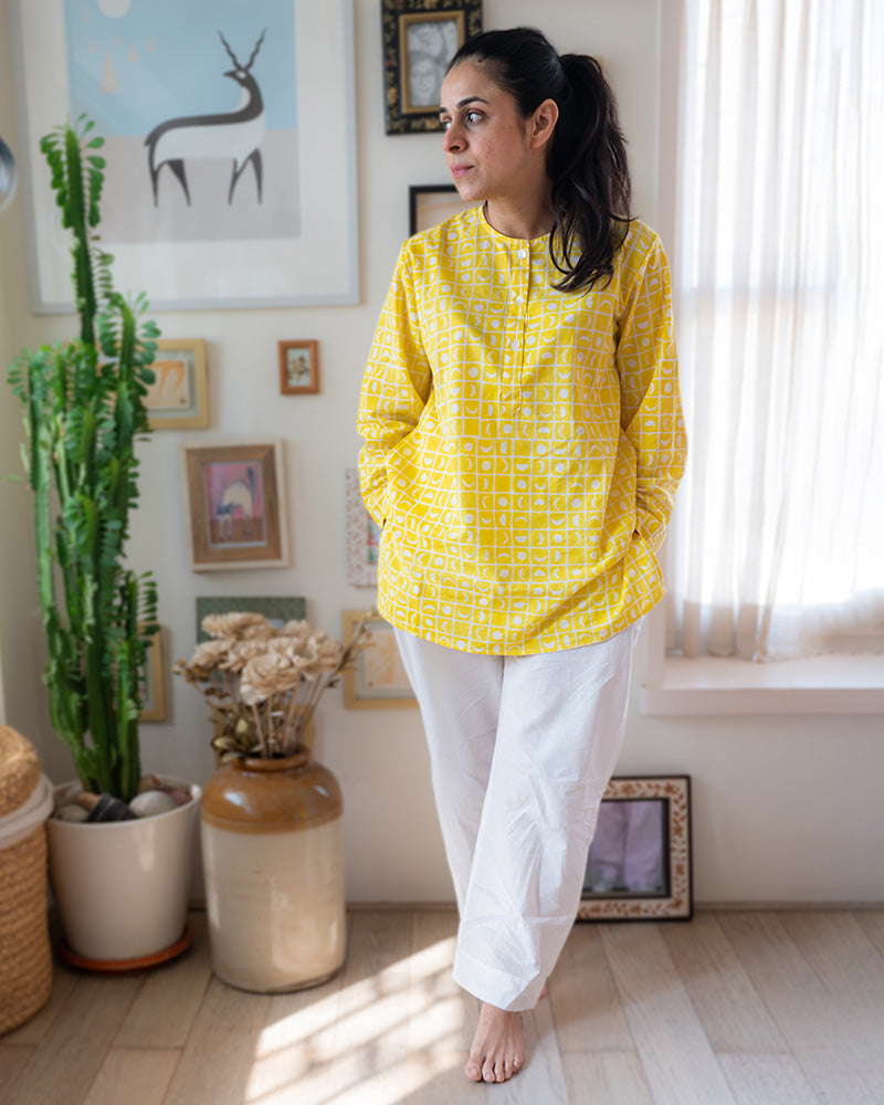 I want to be like grandpa’ kurta pajama set in yellow moon chase - Grown up version