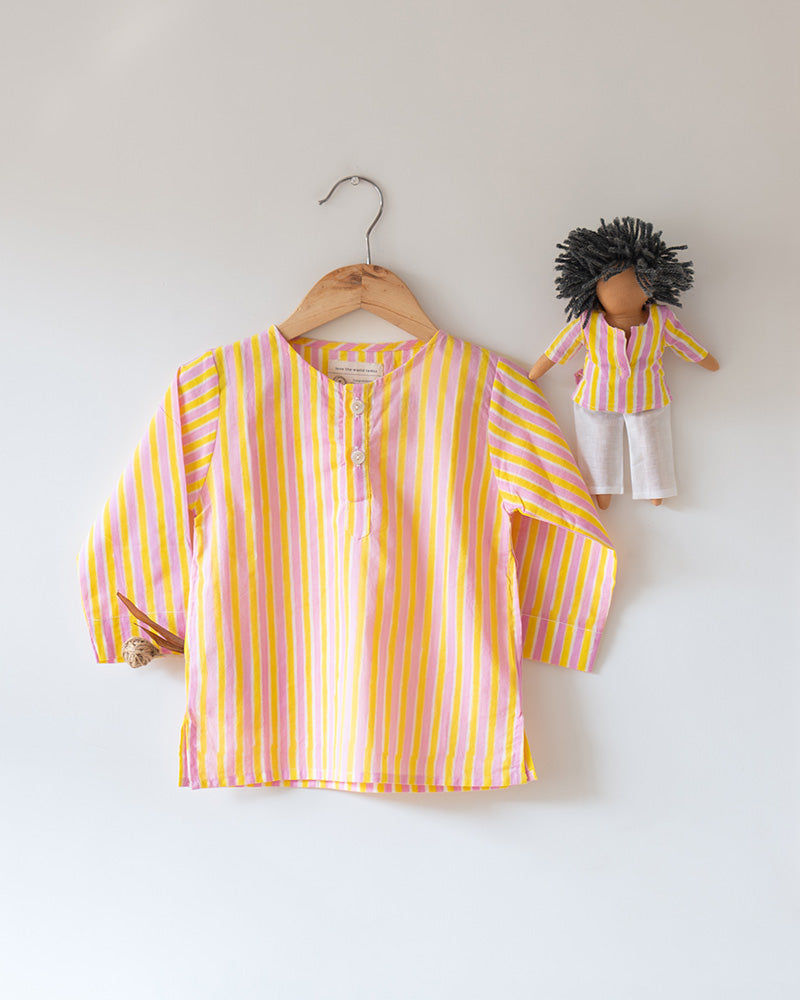 ‘I want to be like grandpa’ kurta - Set of 2 in stripes