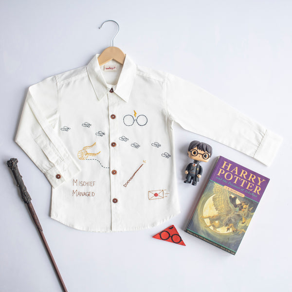 Potter - Magic Inspired Embroidered Unisex Shirt - White - Totdot