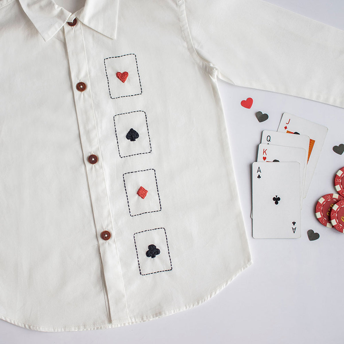 Playing Cards Embroidered Shirt - White