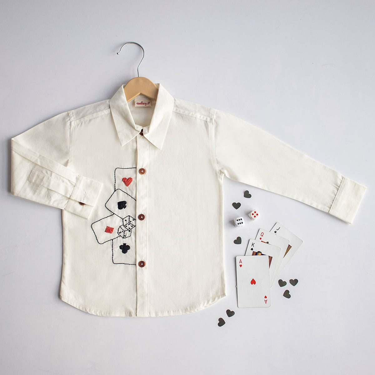 Playing Cards & Dice Embroidered Shirt - White