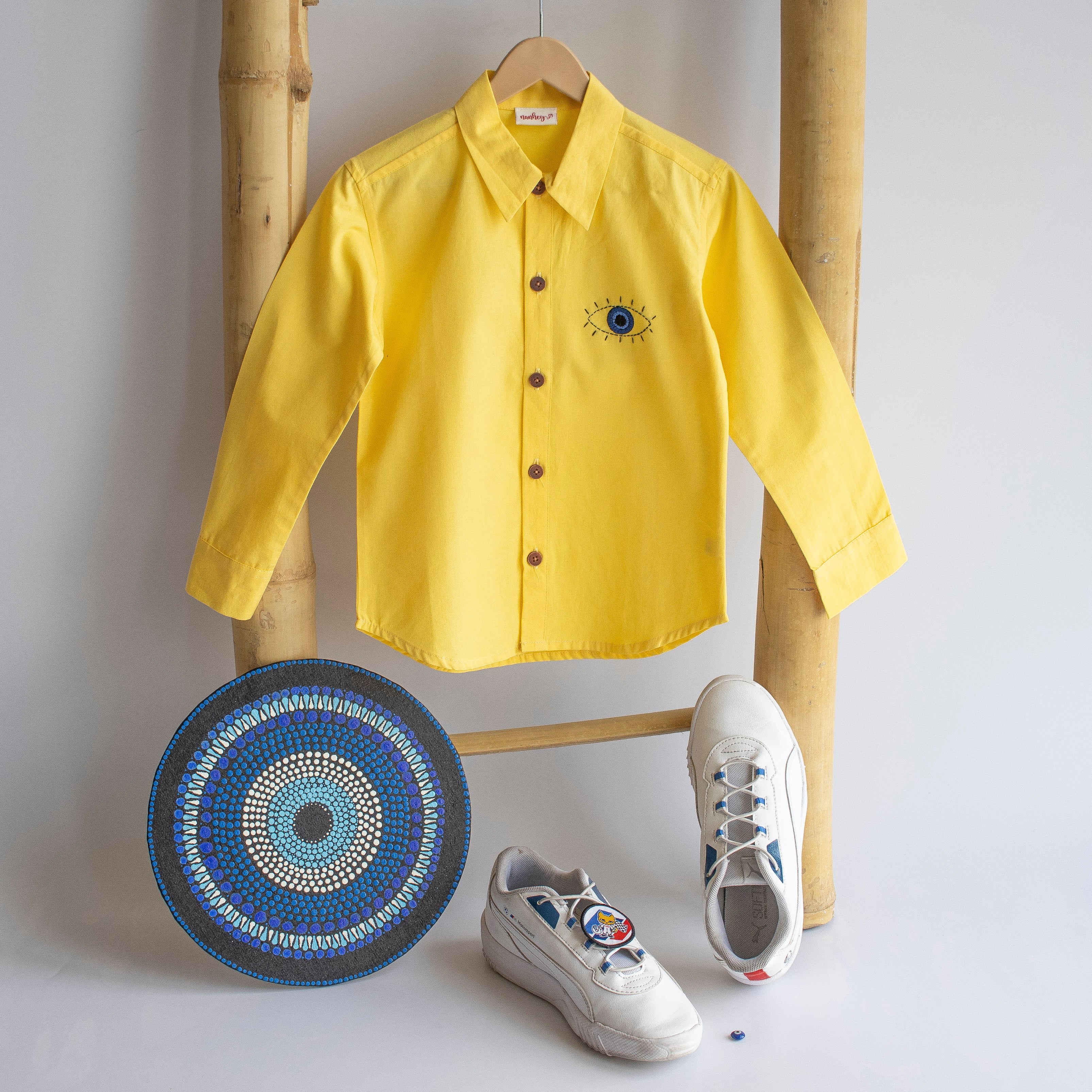 Evil Eye Embroidered Unisex Shirt - Yellow - Totdot