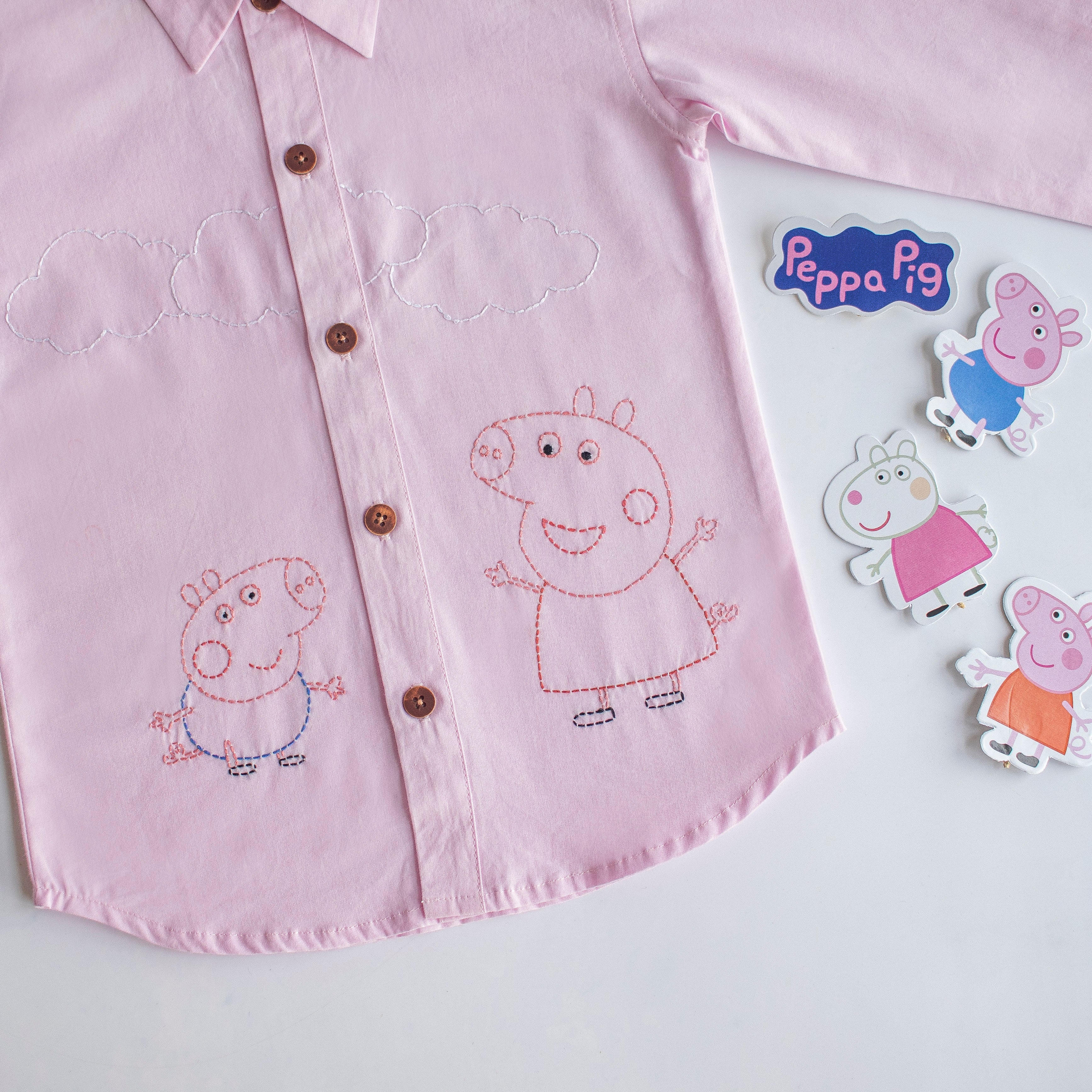 Sibling Pigs Embroidered Unisex Shirt - Light Pink - Totdot