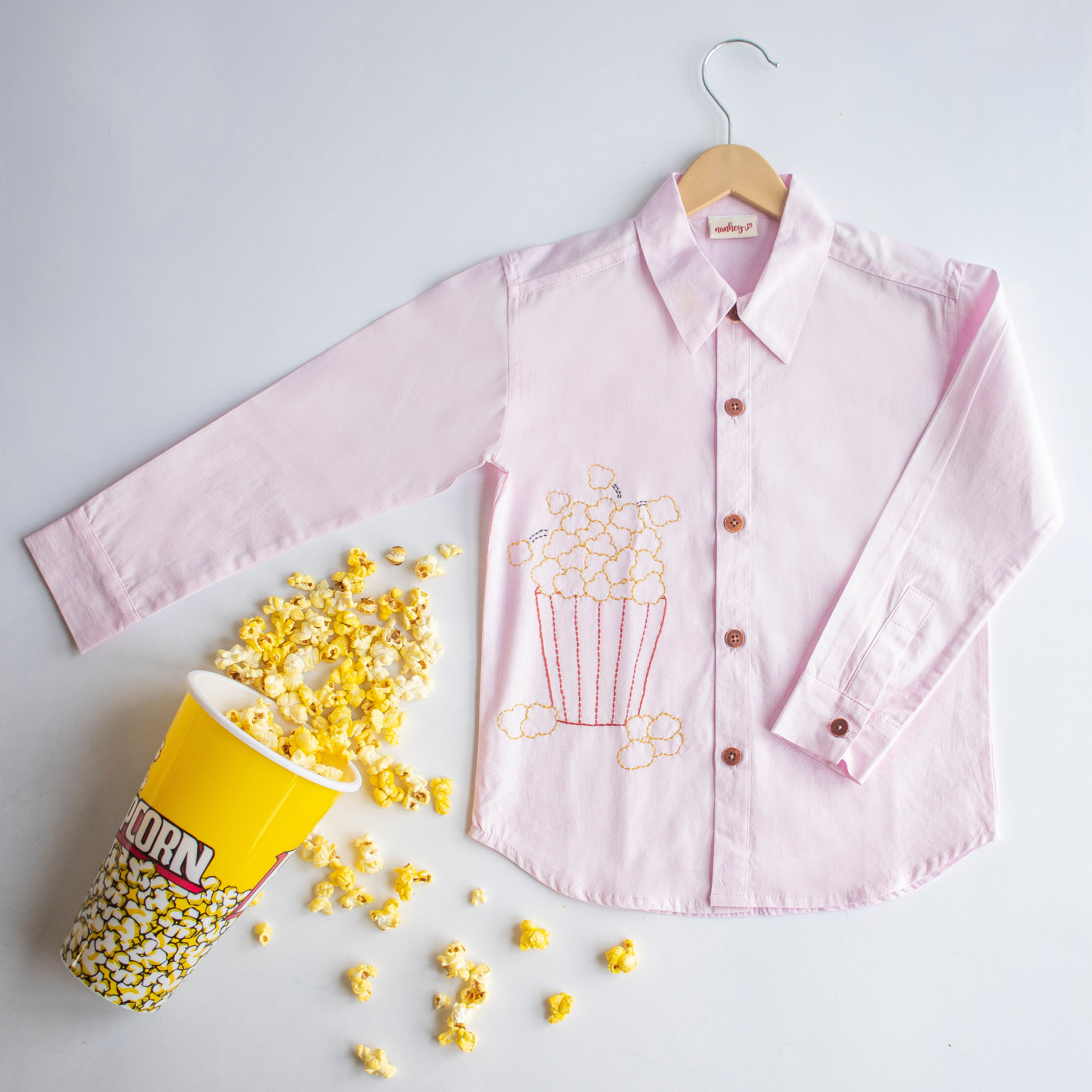 Popcorn Embroidered Unisex Shirt - Light Pink - Totdot