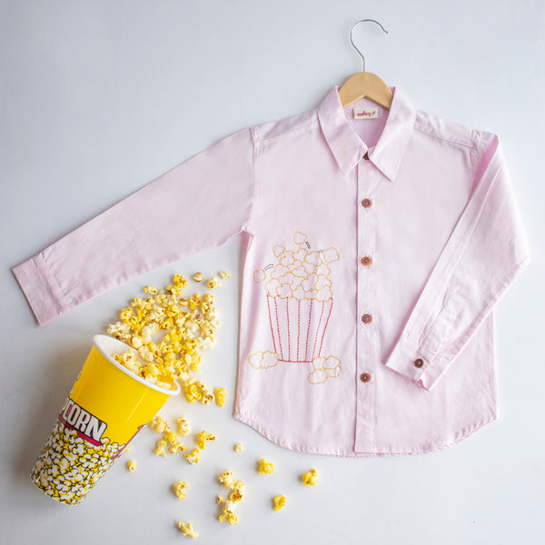 Popcorn Embroidered Unisex Shirt - Light Pink