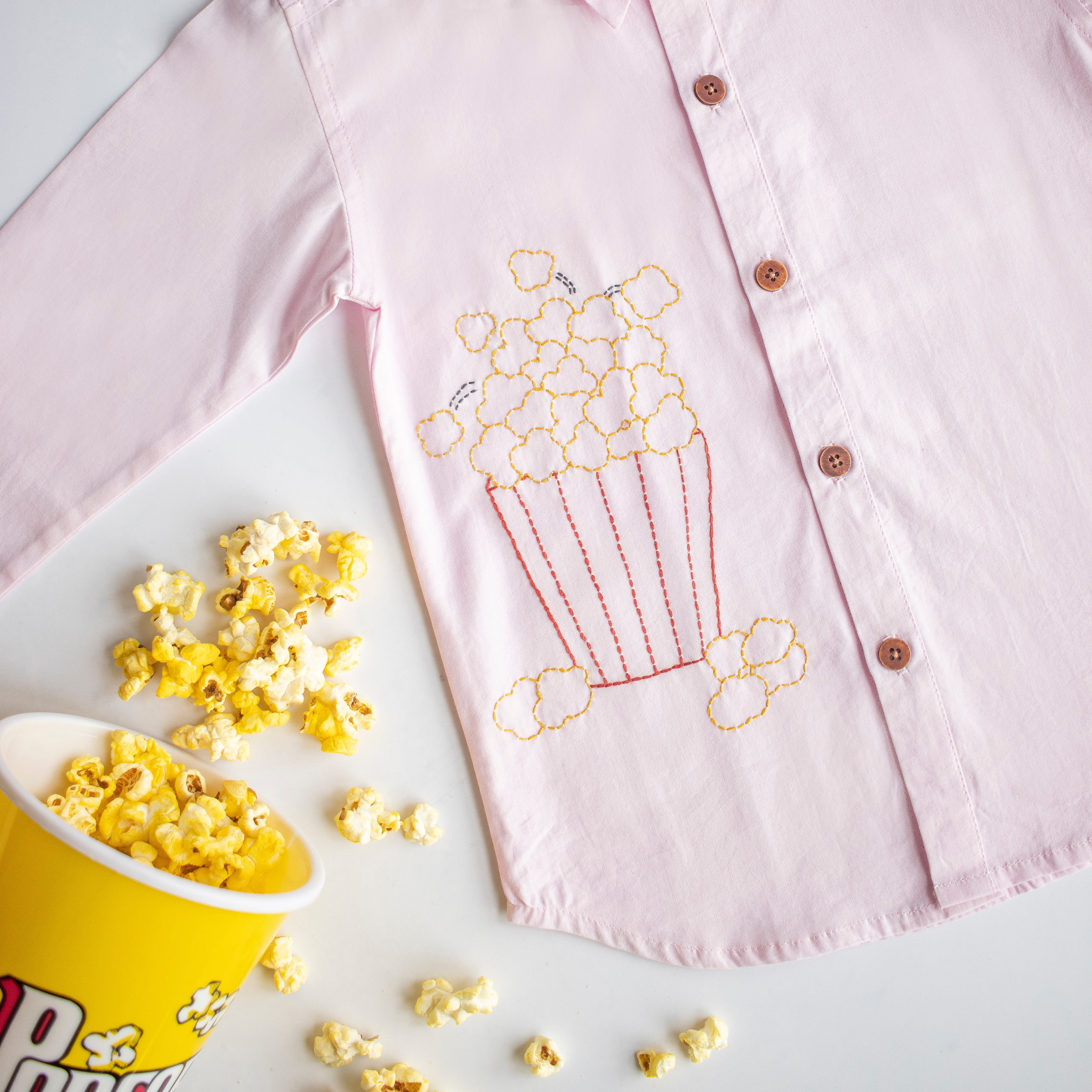 Popcorn Embroidered Unisex Shirt - Light Pink - Totdot