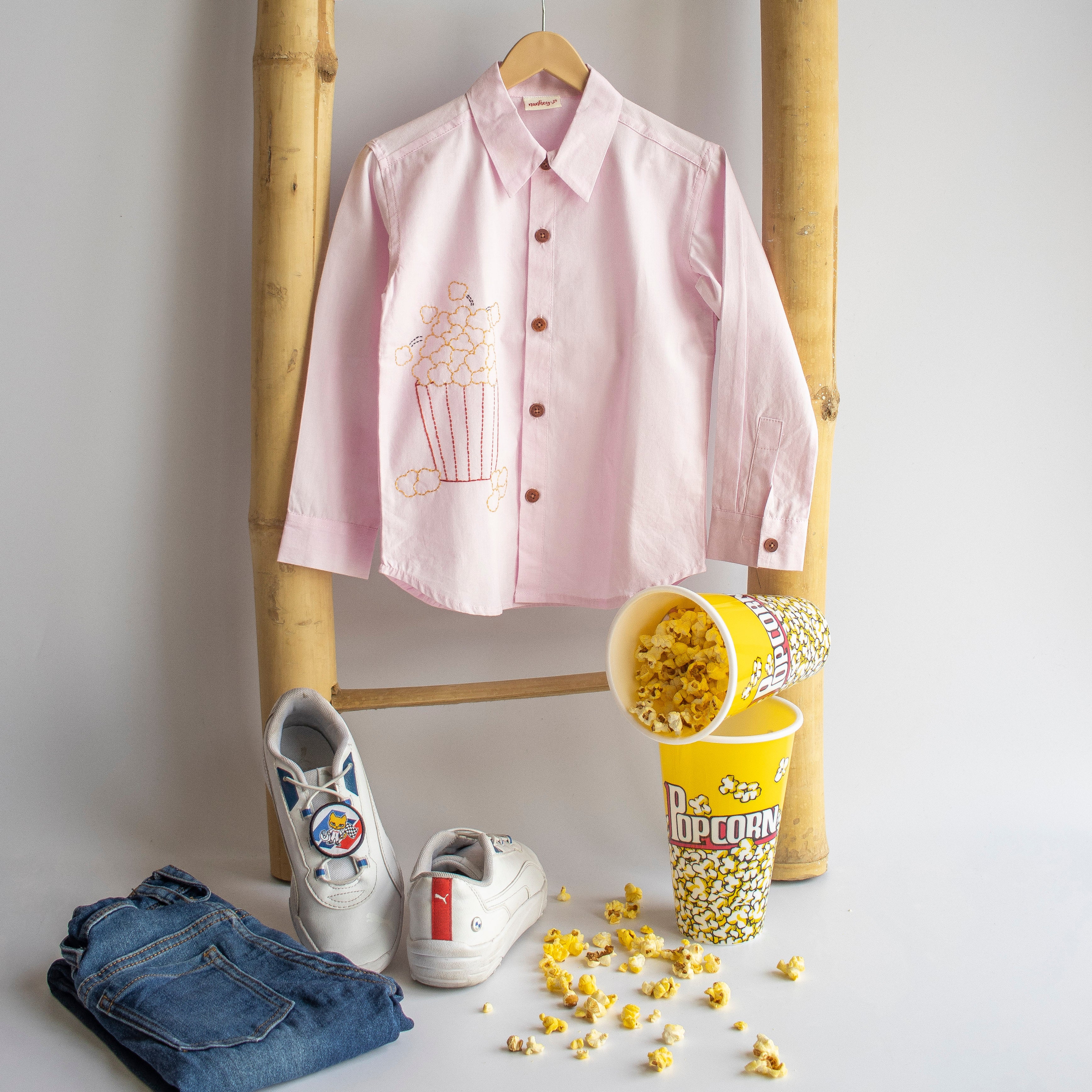 Popcorn Embroidered Unisex Shirt - Light Pink - Totdot