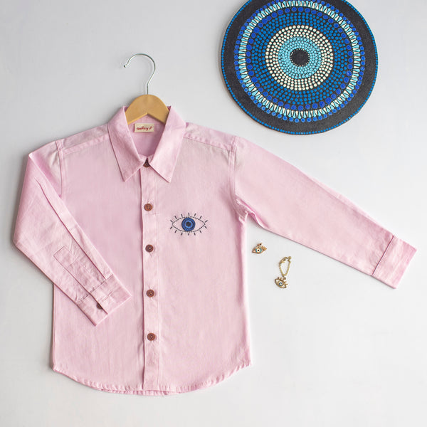 Evil Eye Embroidered Unisex Shirt - Light Pink