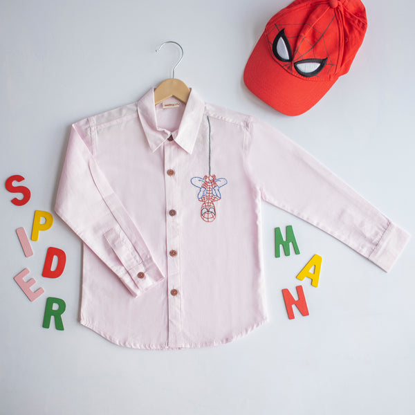 Spidey Embroidered Shirt - Light Pink