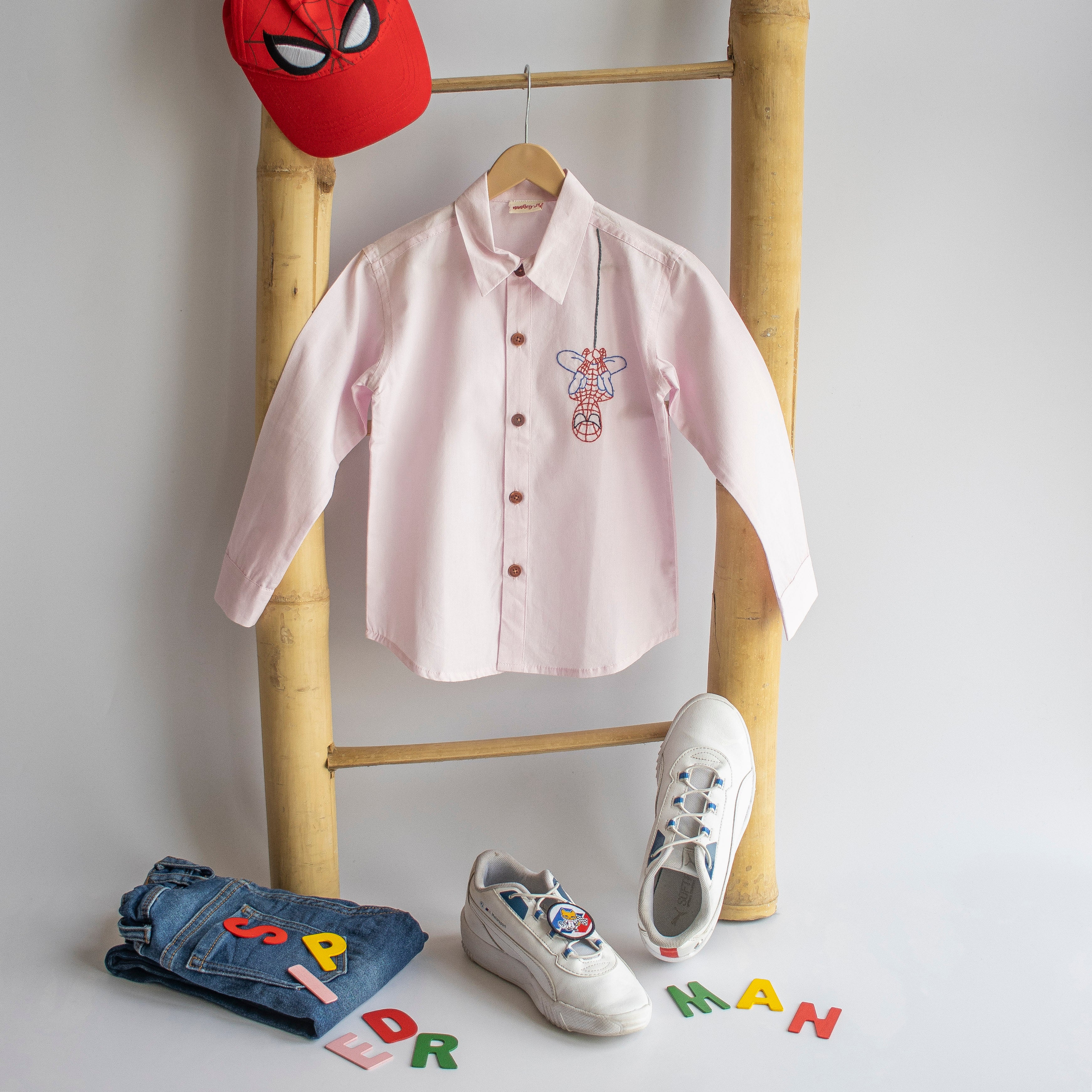 Spidey Embroidered Shirt - Light Pink - Totdot