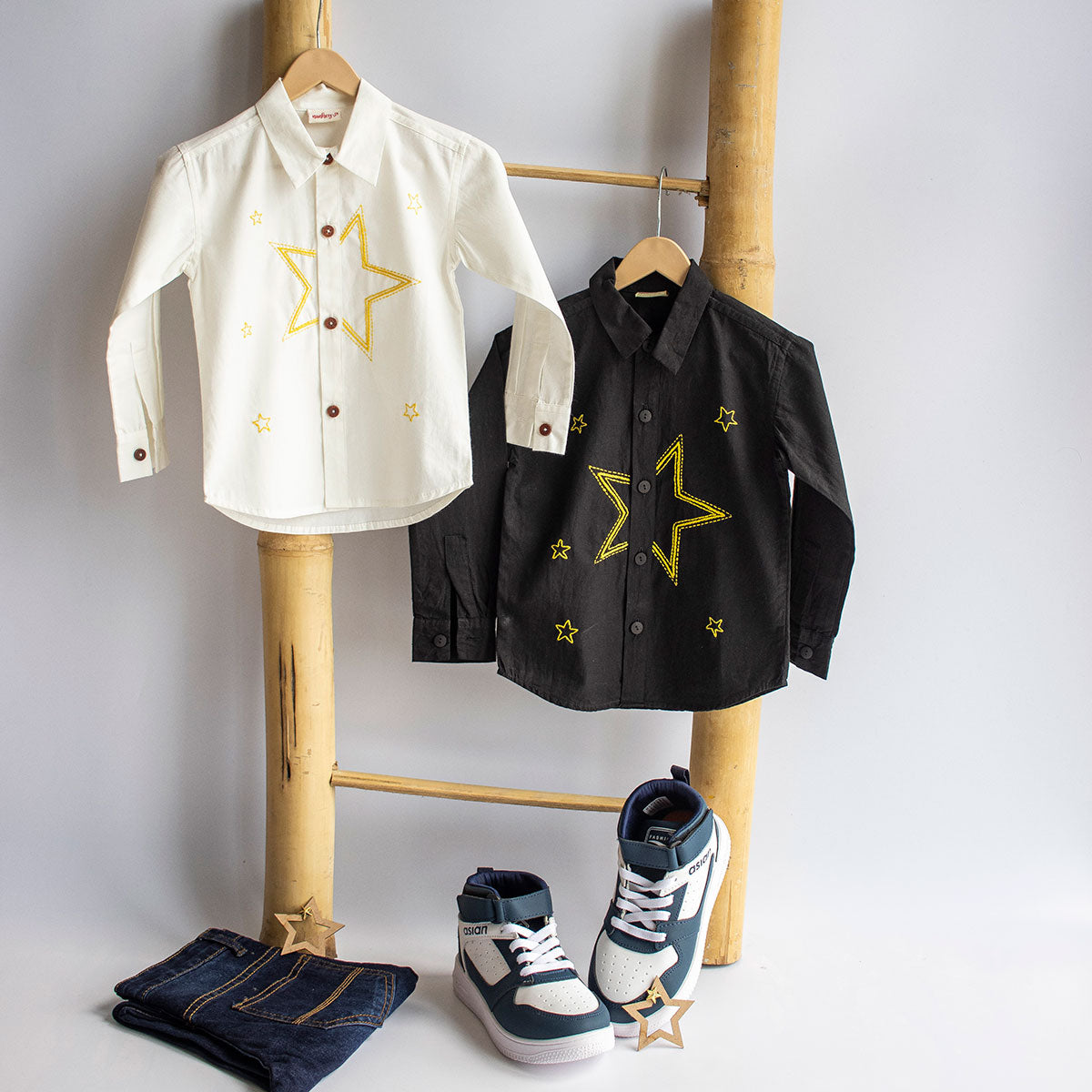 Stars Party Embroidered Shirt - Black