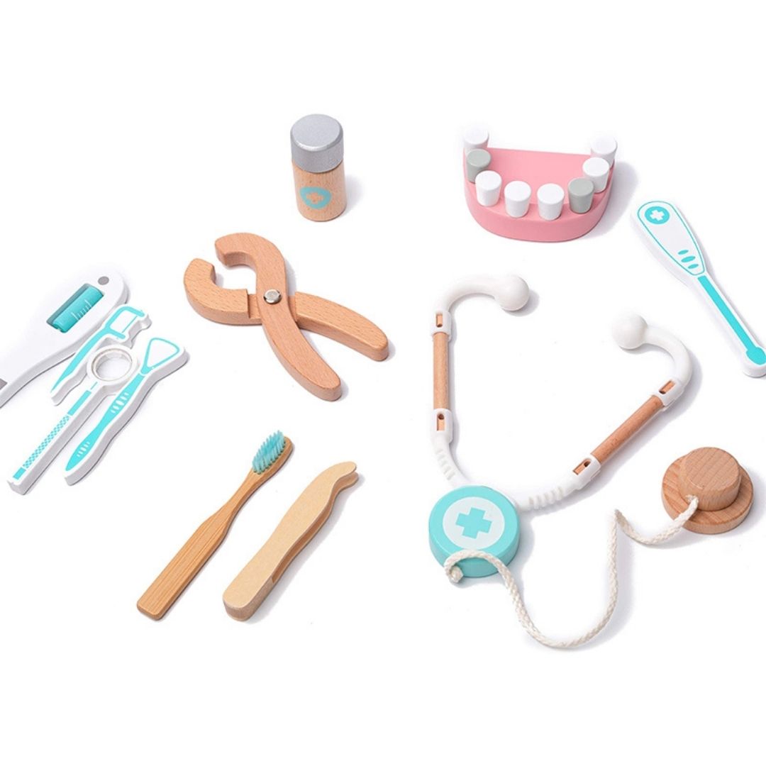 Wooden Doctor Set for Kids | Pretend Play 18 Pcs Dentist Medical Kit for Kids 3-8 Years