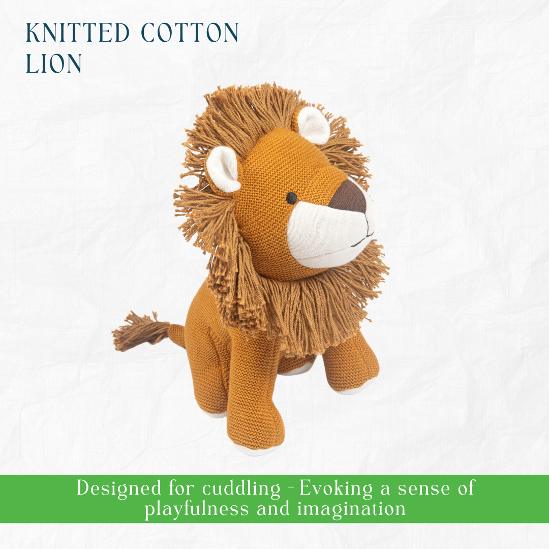 Newborn Gift Set - Knitted Cotton Blanket, Lion Plush Toy, Elephant & Car Teether