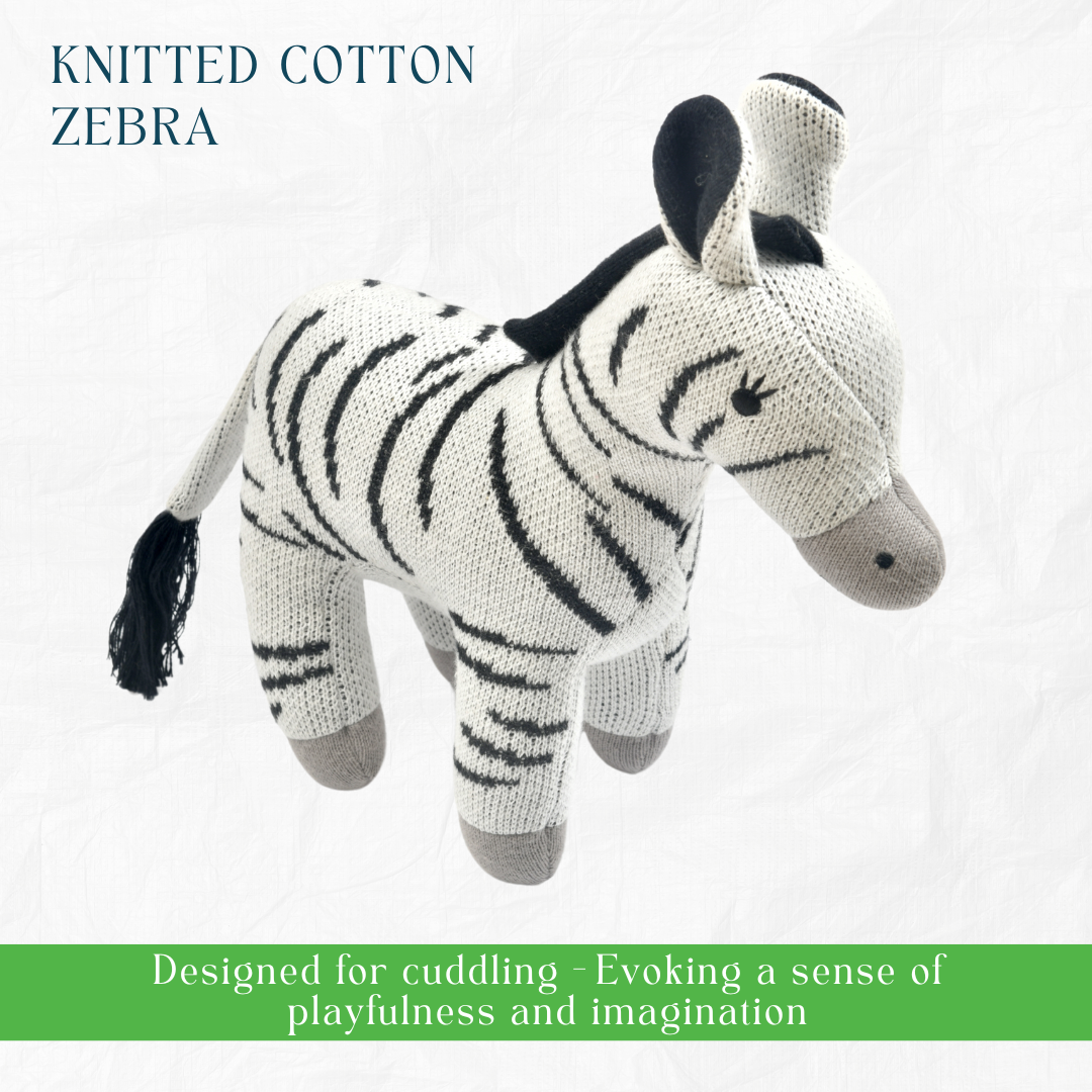 Newborn Gift Set Knitted Cotton Blanket, Zebra Plush Toy, Elephant & Car Teether