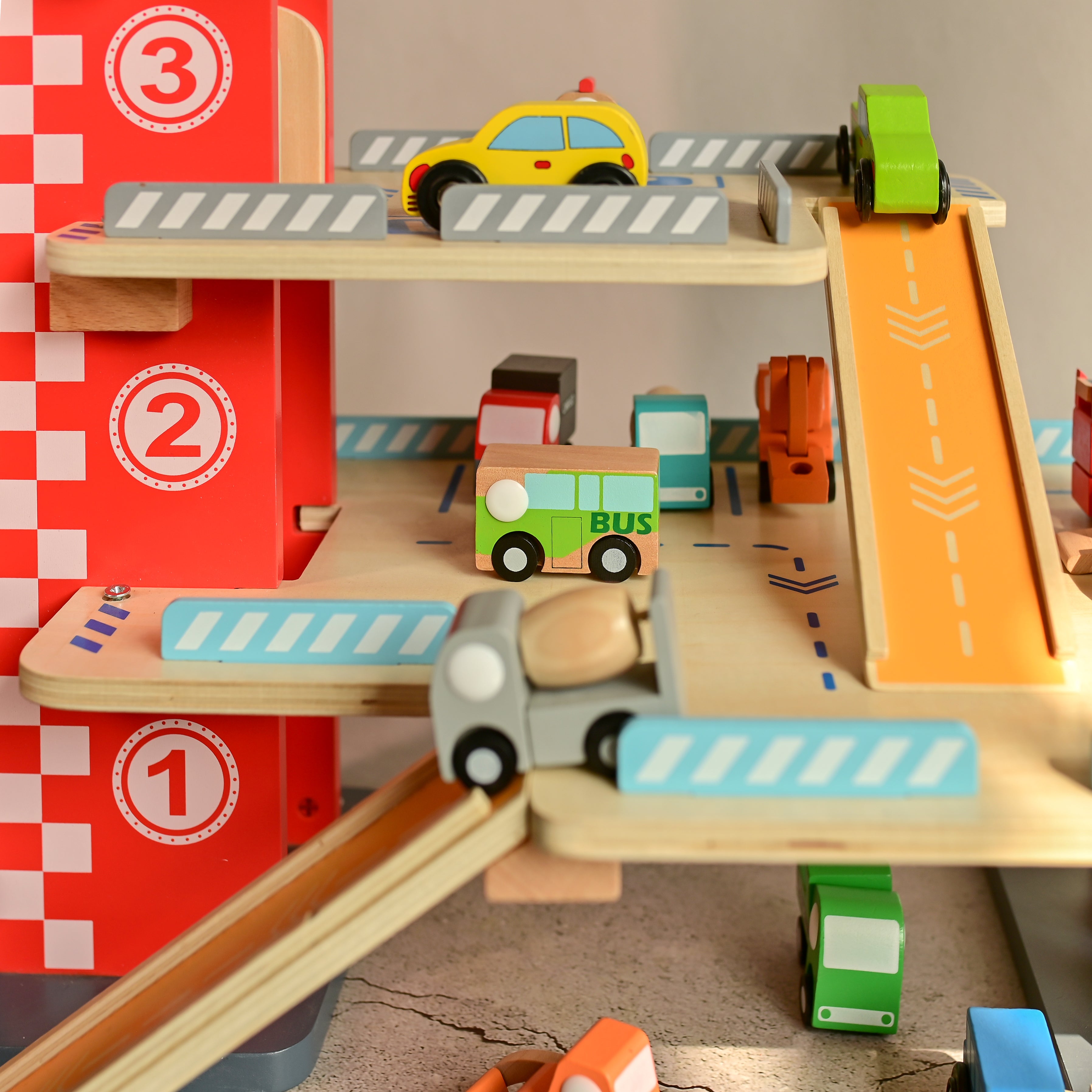 Drive in-Multilevel Activity Center with Helicopter Pad, Moving Elevator & Rapid Descent Ramps Pretend Play Toy Develops Motor Skills & Creativity – Age 3+ years