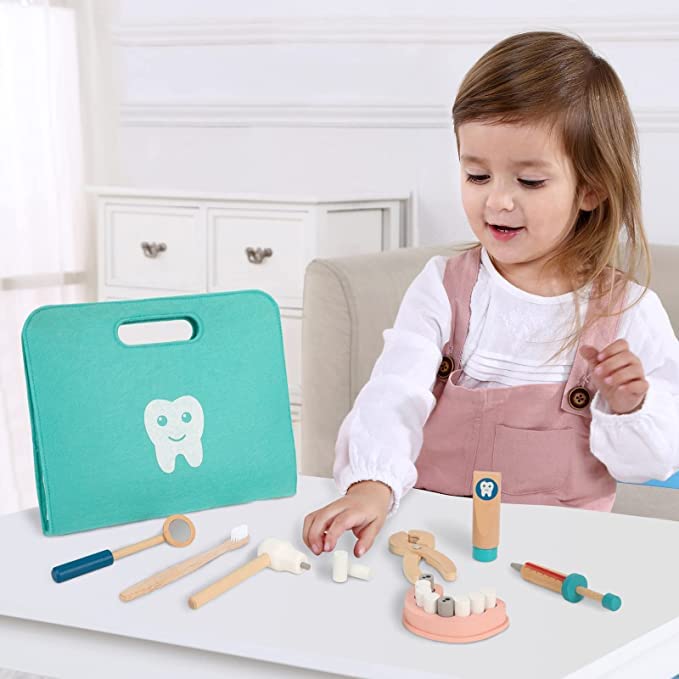 Wooden Tiny Teeth Doctor Kit Dentist Toys for Kids | Pretend Play Toys Medical Kit |17 PCS Dentist Game Toys for Boys & Girls Age 1 Year+