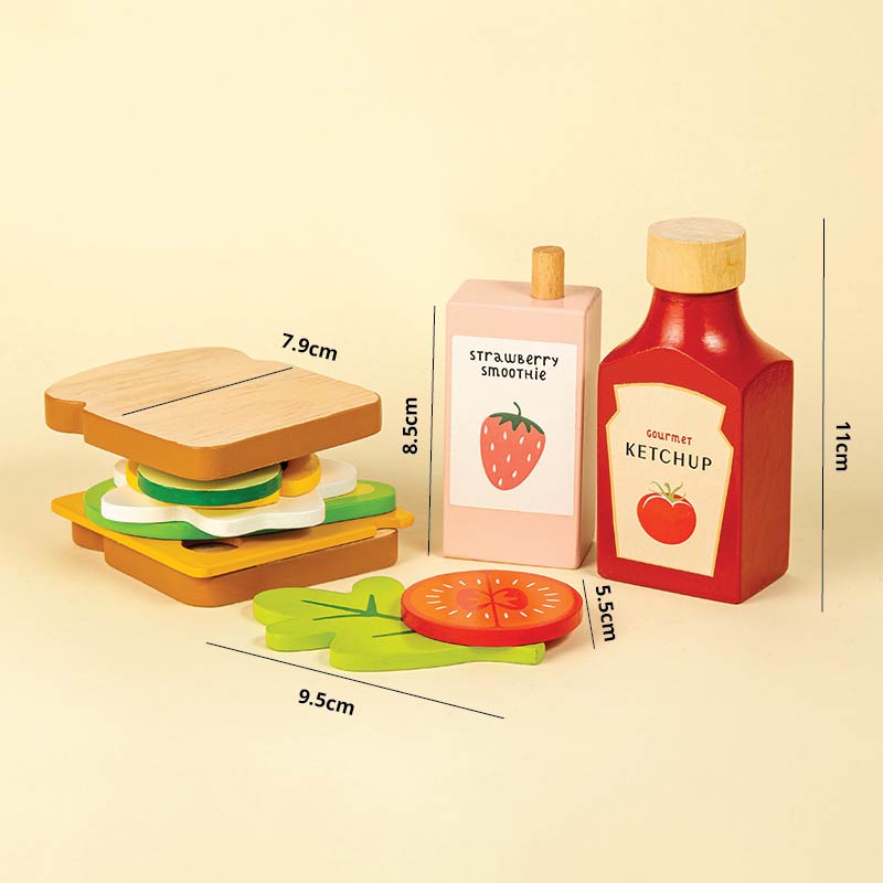 Toasty House Wooden Play Food for Toddlers - 13 Pieces Breakfast Pretend Toy Food for Play Kitchen Accessories