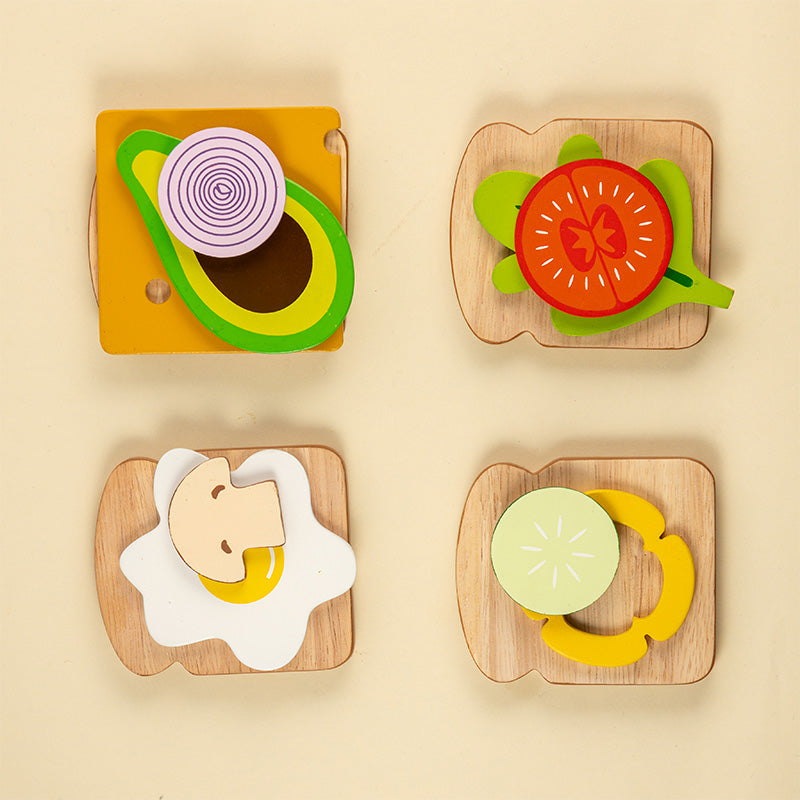 Toasty House Wooden Play Food for Toddlers - 13 Pieces Breakfast Pretend Toy Food for Play Kitchen Accessories