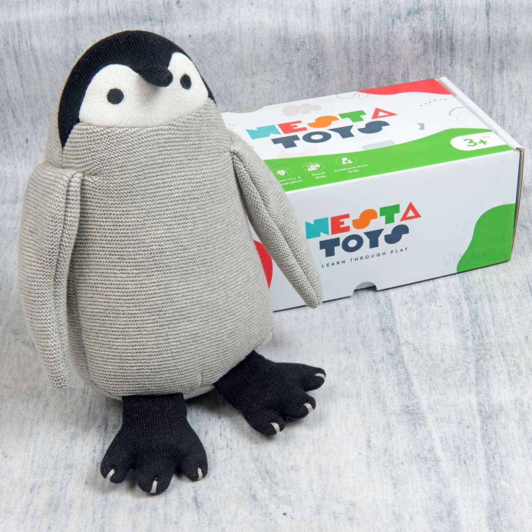 Peppy the Penguin - Knitted Cotton Animal Plush Toy for Kids