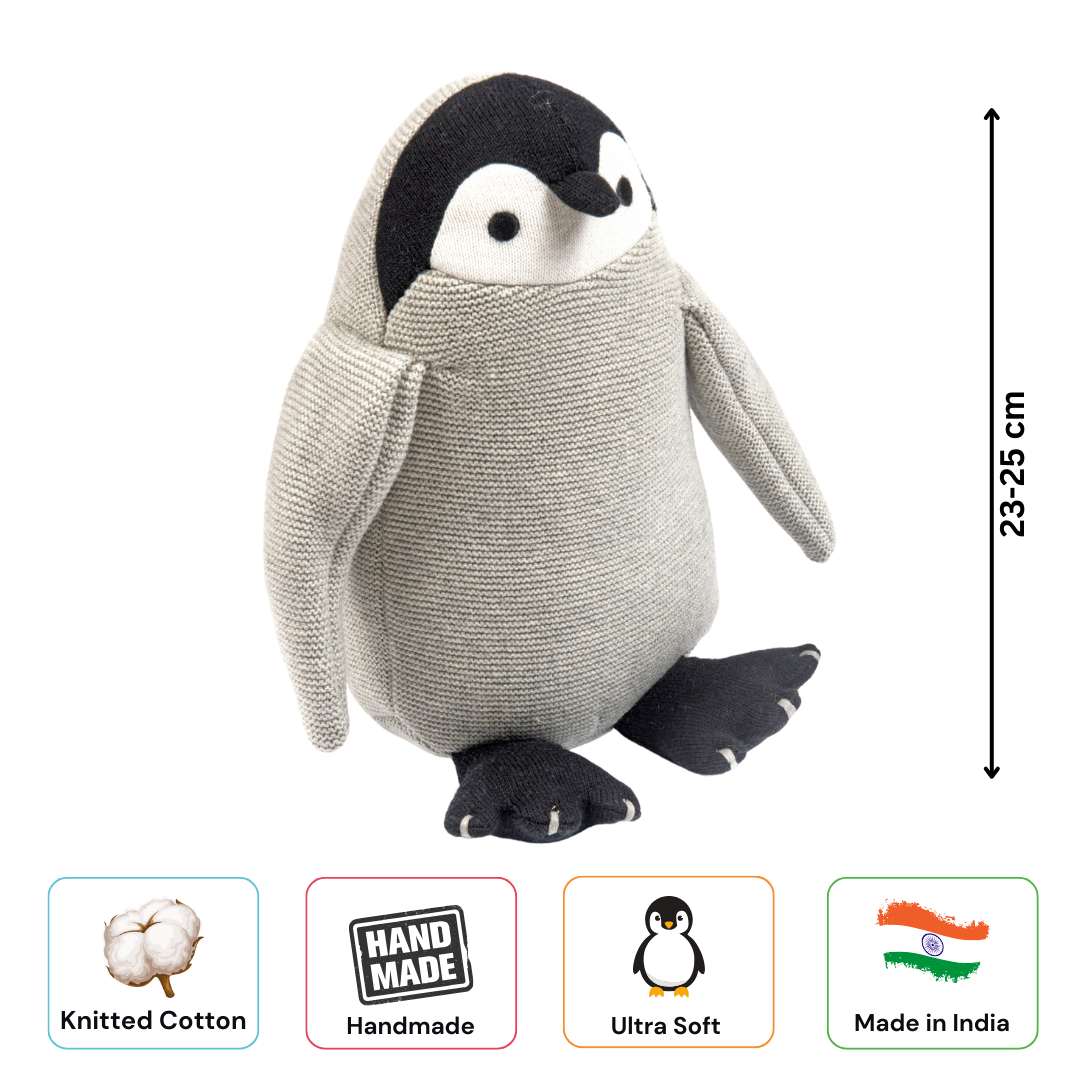 Peppy the Penguin - Knitted Cotton Animal Plush Toy for Kids