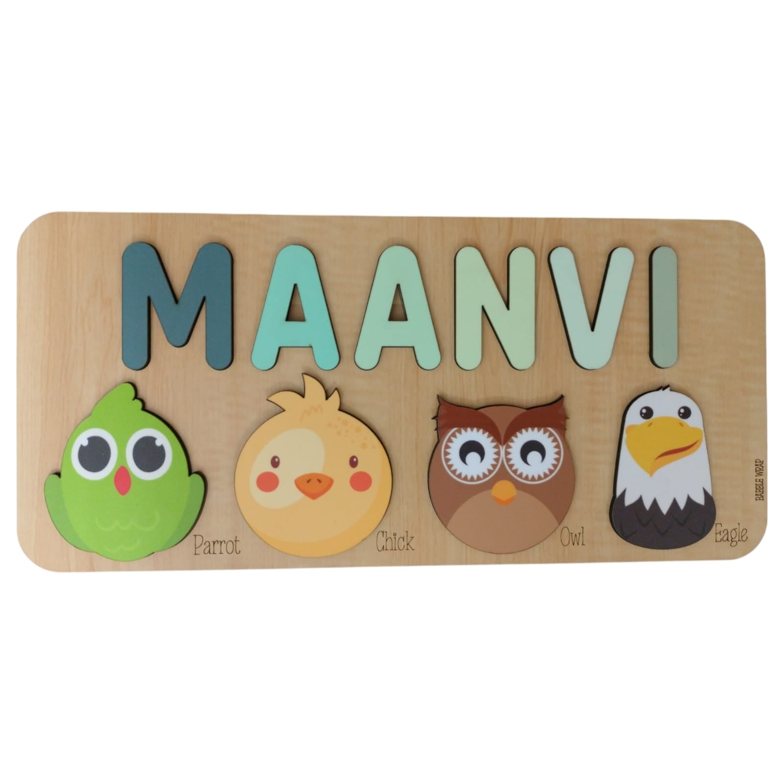 Personalised Wooden Name Puzzle- Fauna (4 Elements with Name on Top)