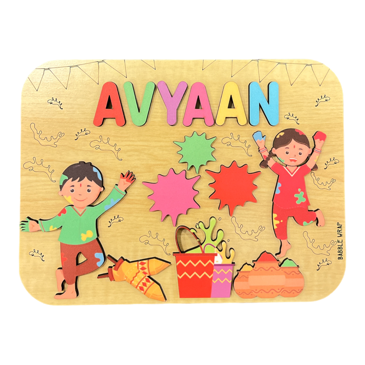 Holi Personalised Wooden Name Puzzle - Rangoli Riddles