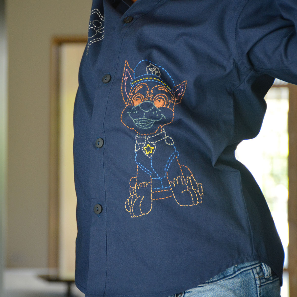 Pup Police Embroidered Shirt - Navy