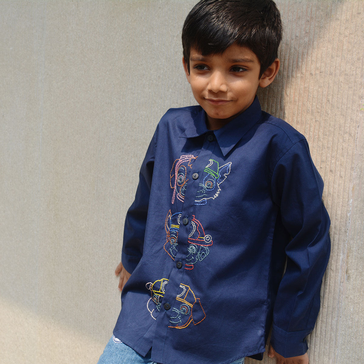 Pup Police Force Embroidered Shirt - Navy