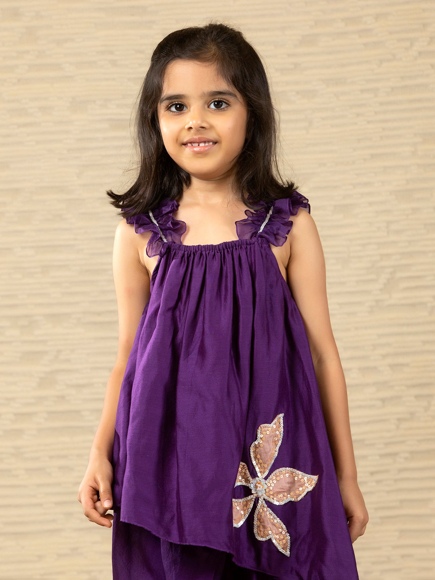 Purple - Designer Chanderi Ethnic Top with Dhoti for - Girls