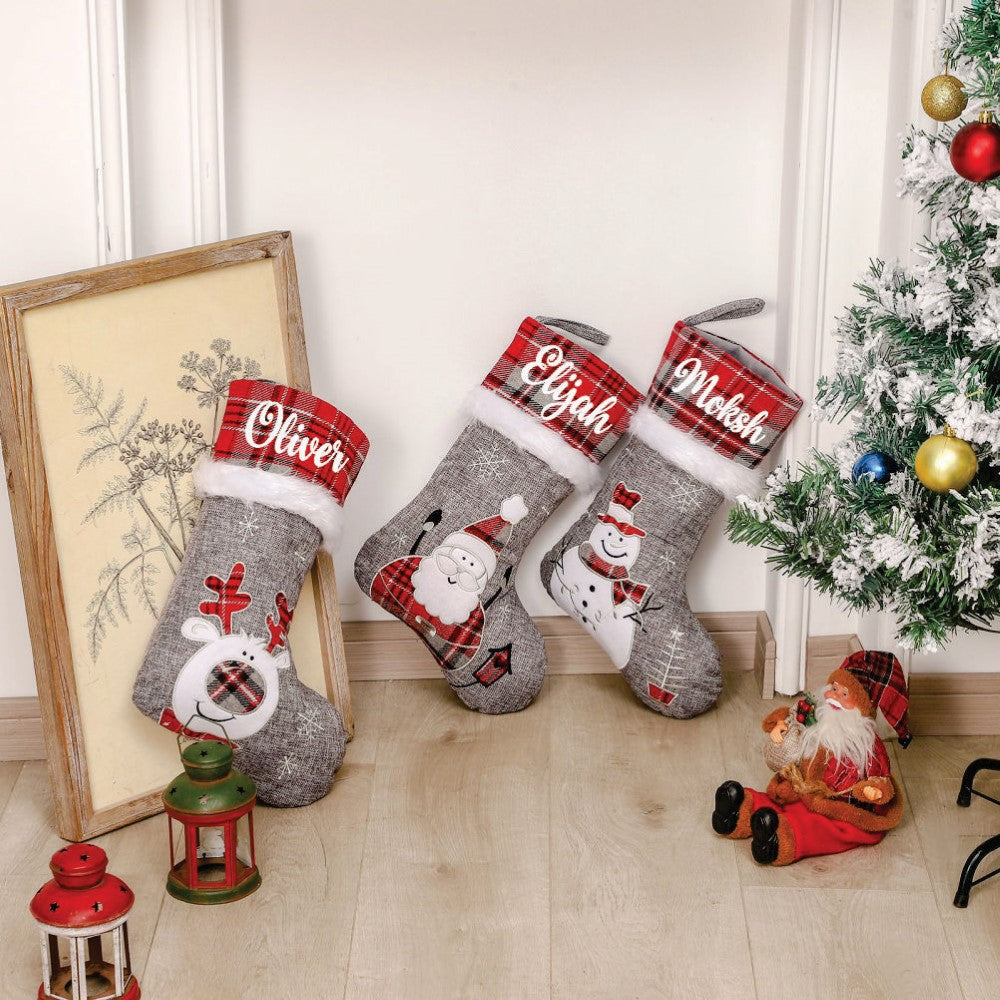 Silver Bells Stocking - Happy Santa