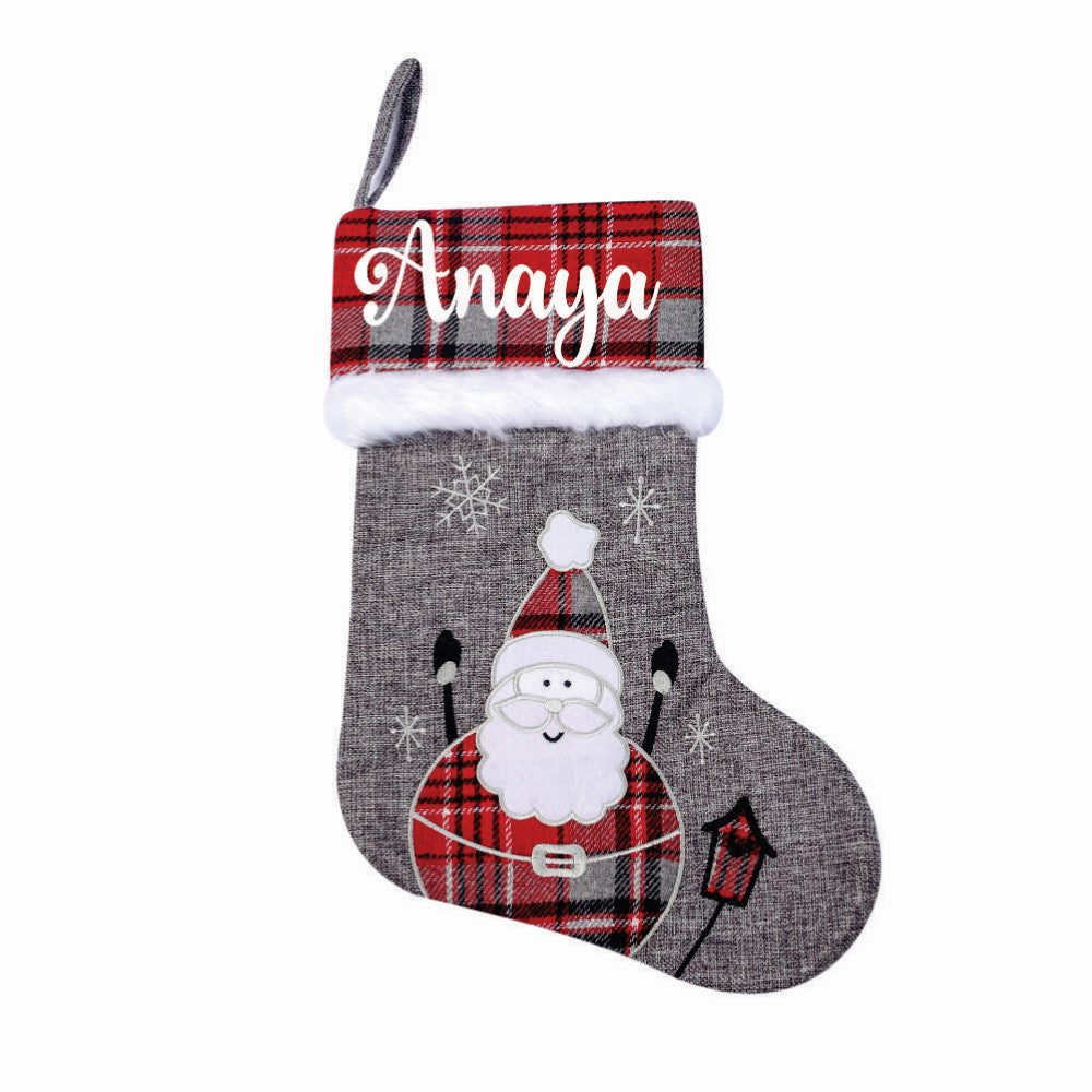 Silver Bells Stocking - Happy Santa