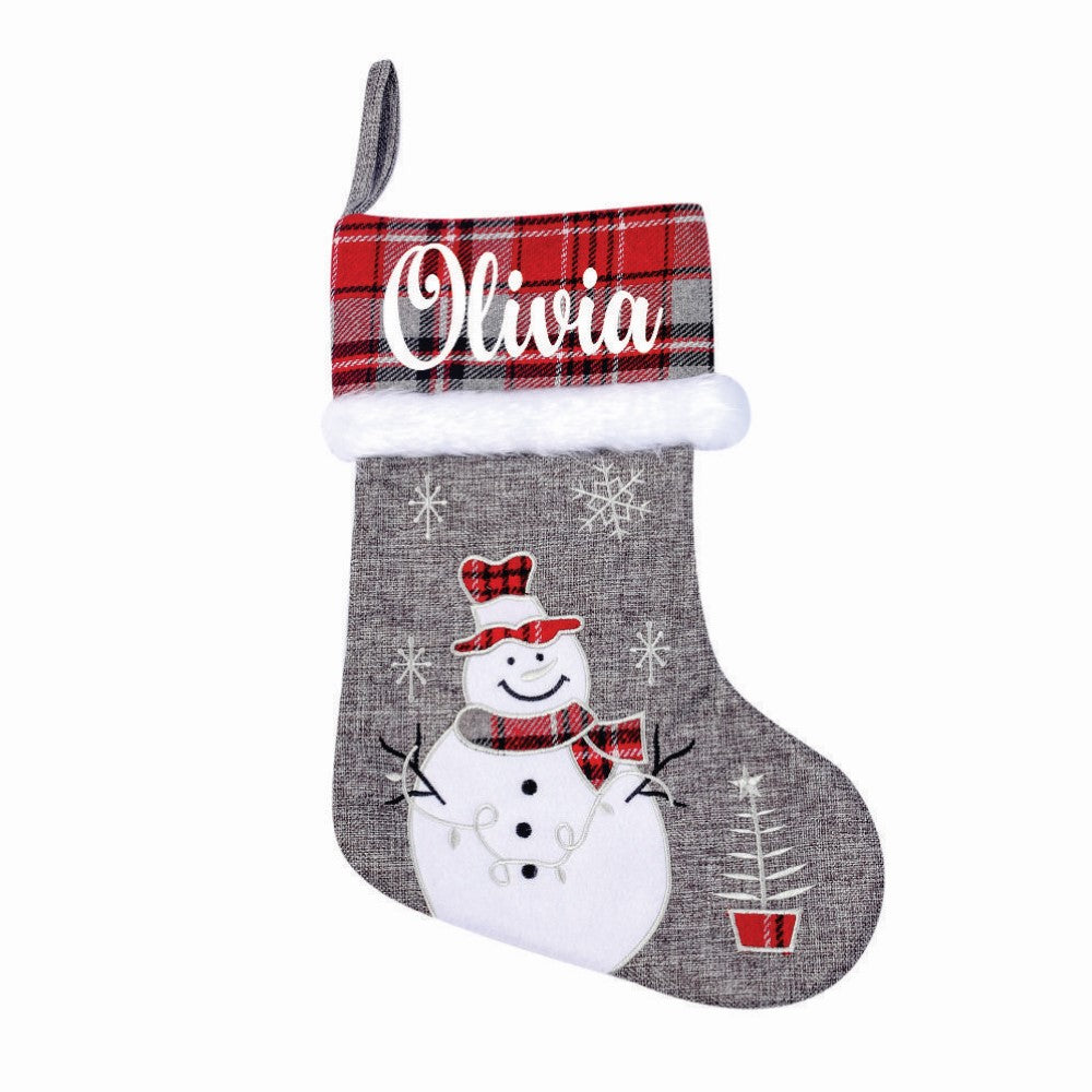 Silver Bells Stocking - Snowy Snowman