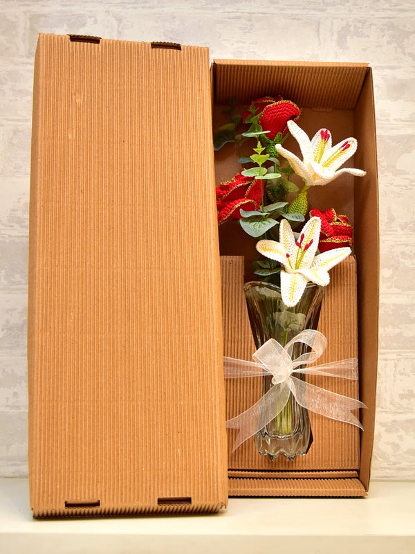 Eternal Splendor : Crochet Lily & Rose Bouquet For Lasting Impressions