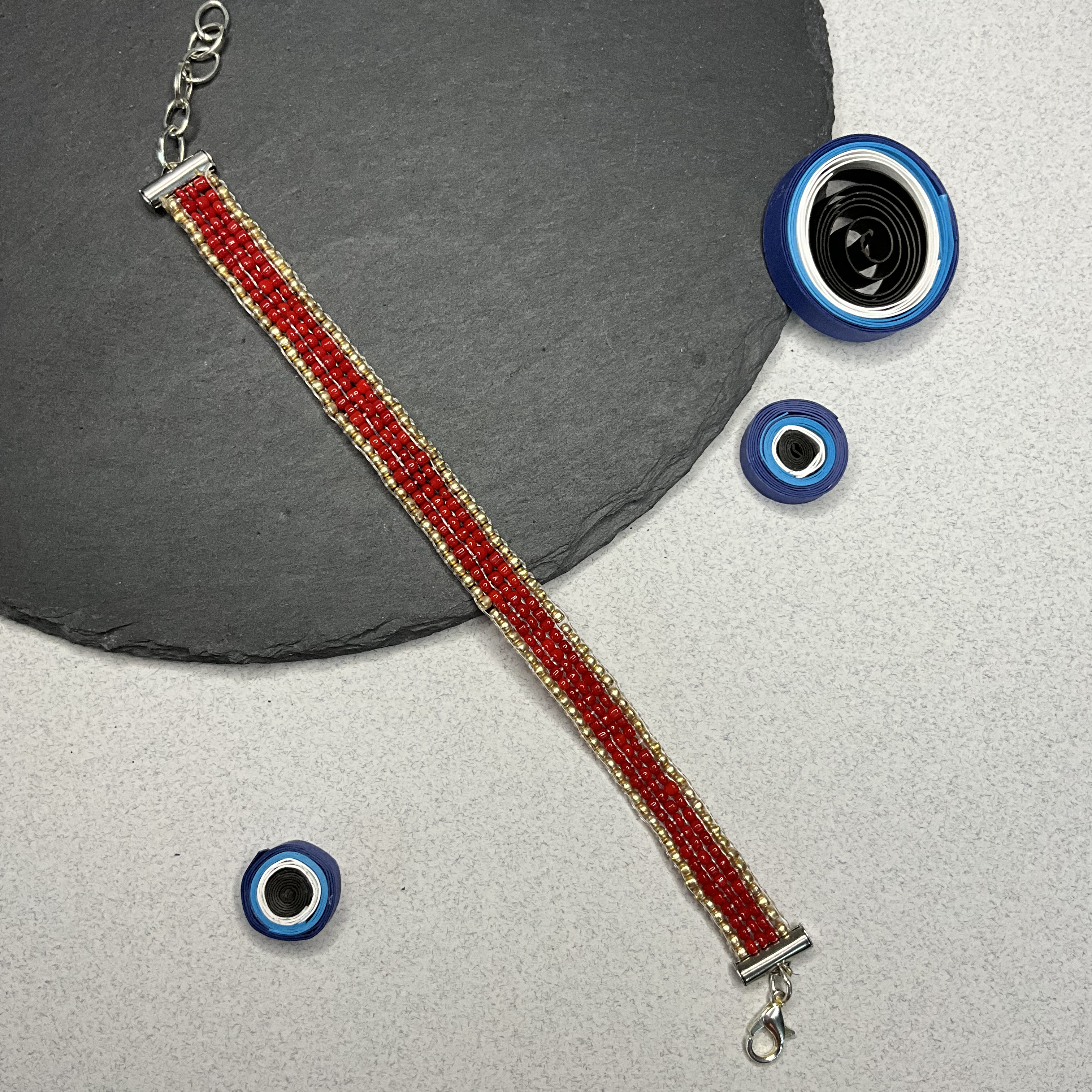Red & Gold Beaded Rakhi Bracelet