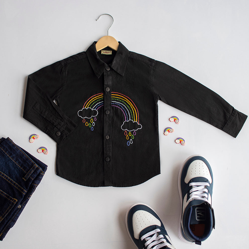 Rainbow Embroidered Shirt - Black