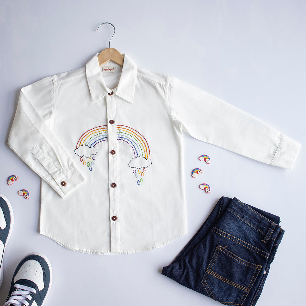 Rainbow Embroidered Shirt - White