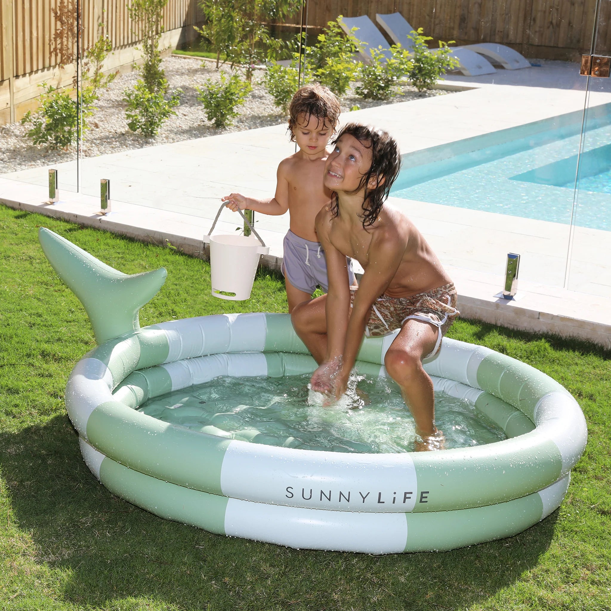 Inflatable Backyard Pool Shark Tribe Khaki - Totdot