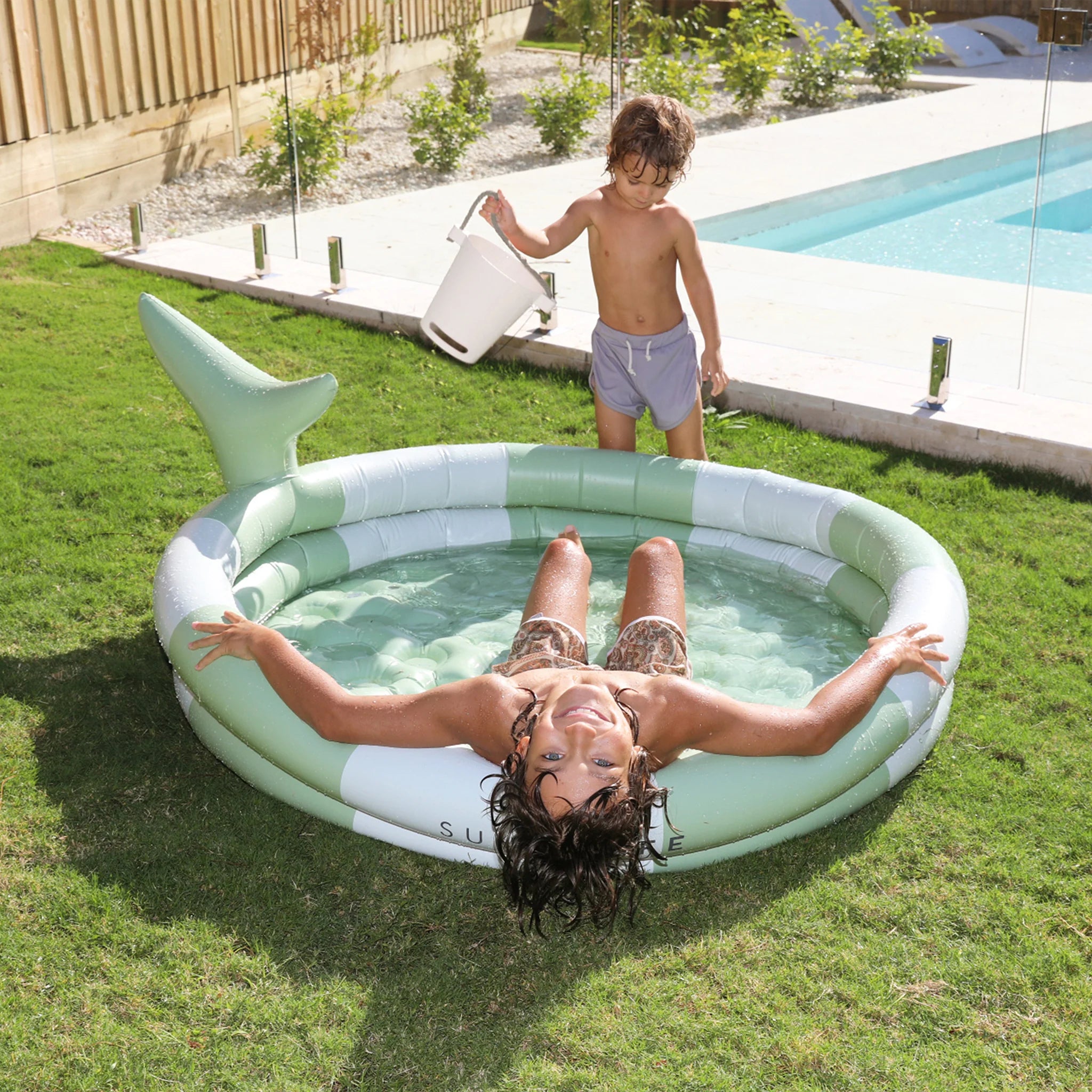 Inflatable Backyard Pool Shark Tribe Khaki - Totdot