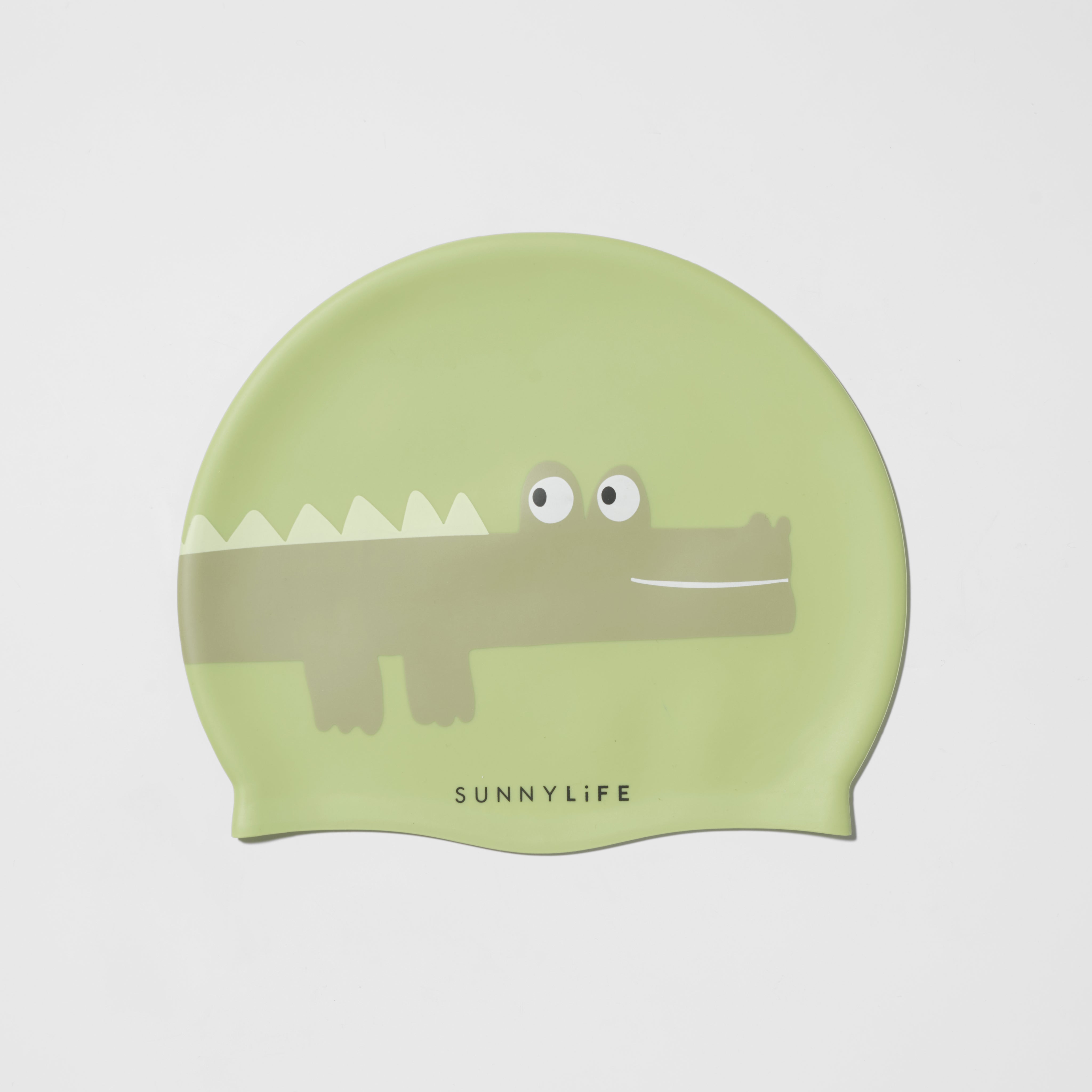 Kids Swimming Cap Cookie the Croc Light Khaki - Totdot