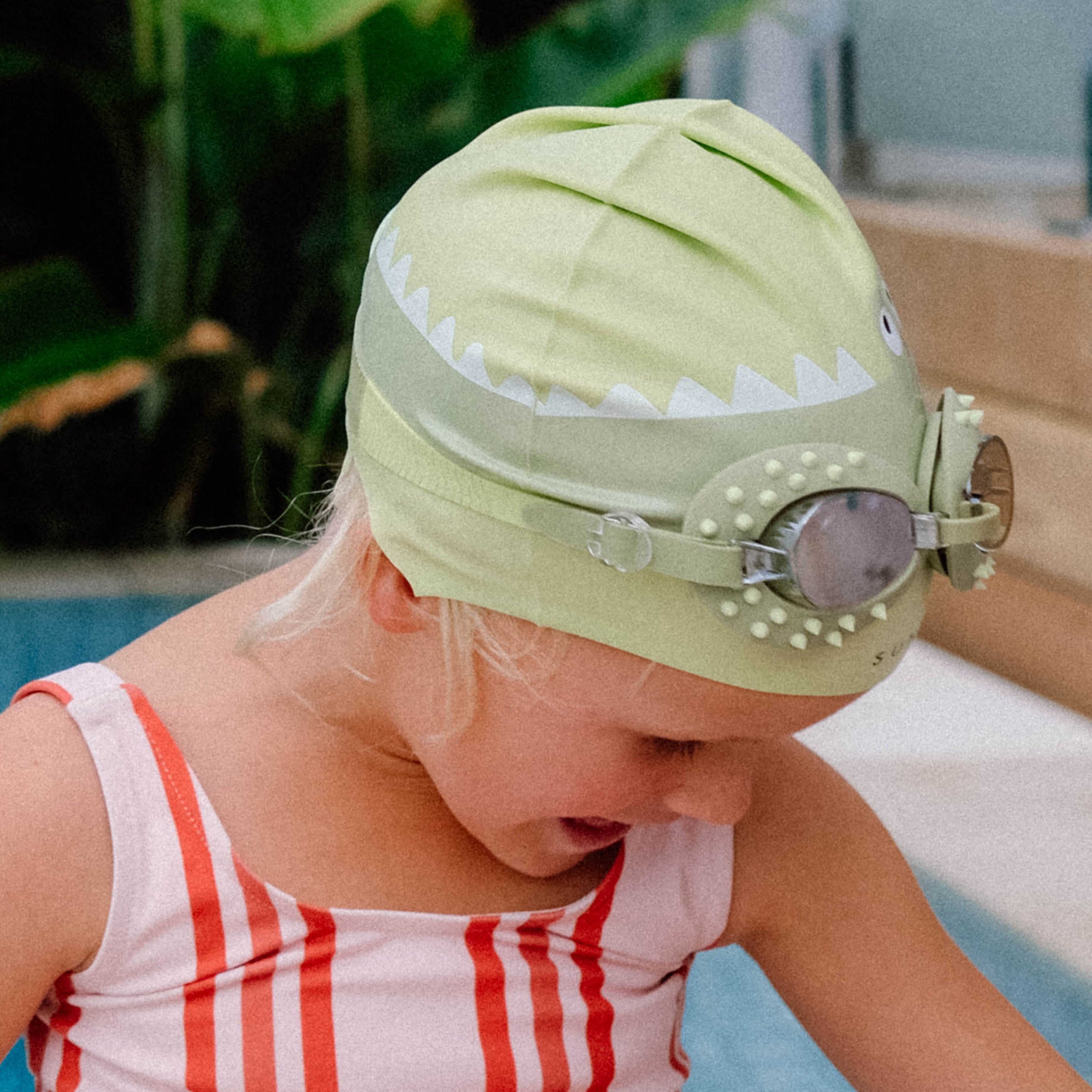 Kids Swimming Cap Cookie the Croc Light Khaki - Totdot