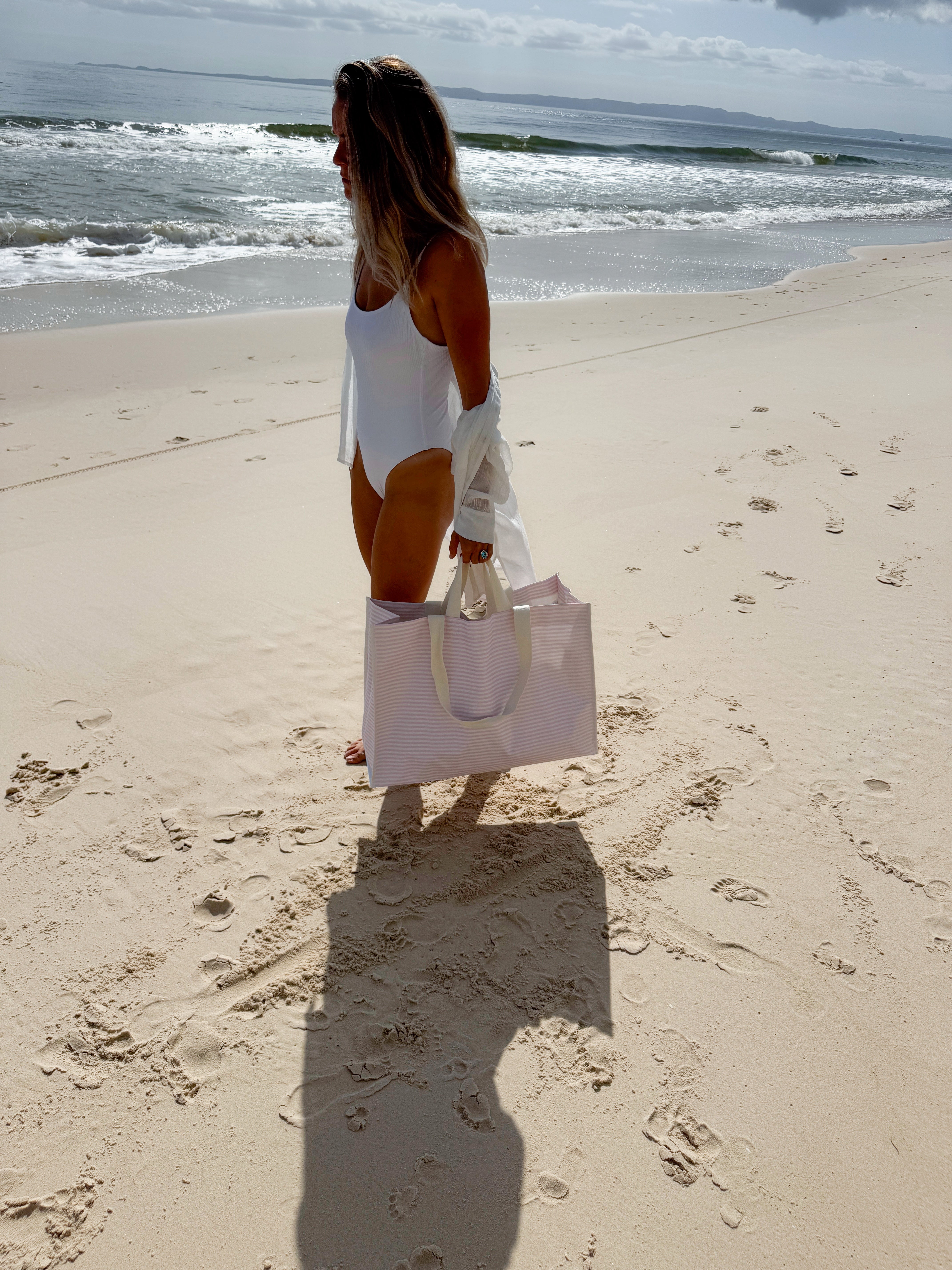 Carryall Beach Bag Lazy Days Pink Stripe