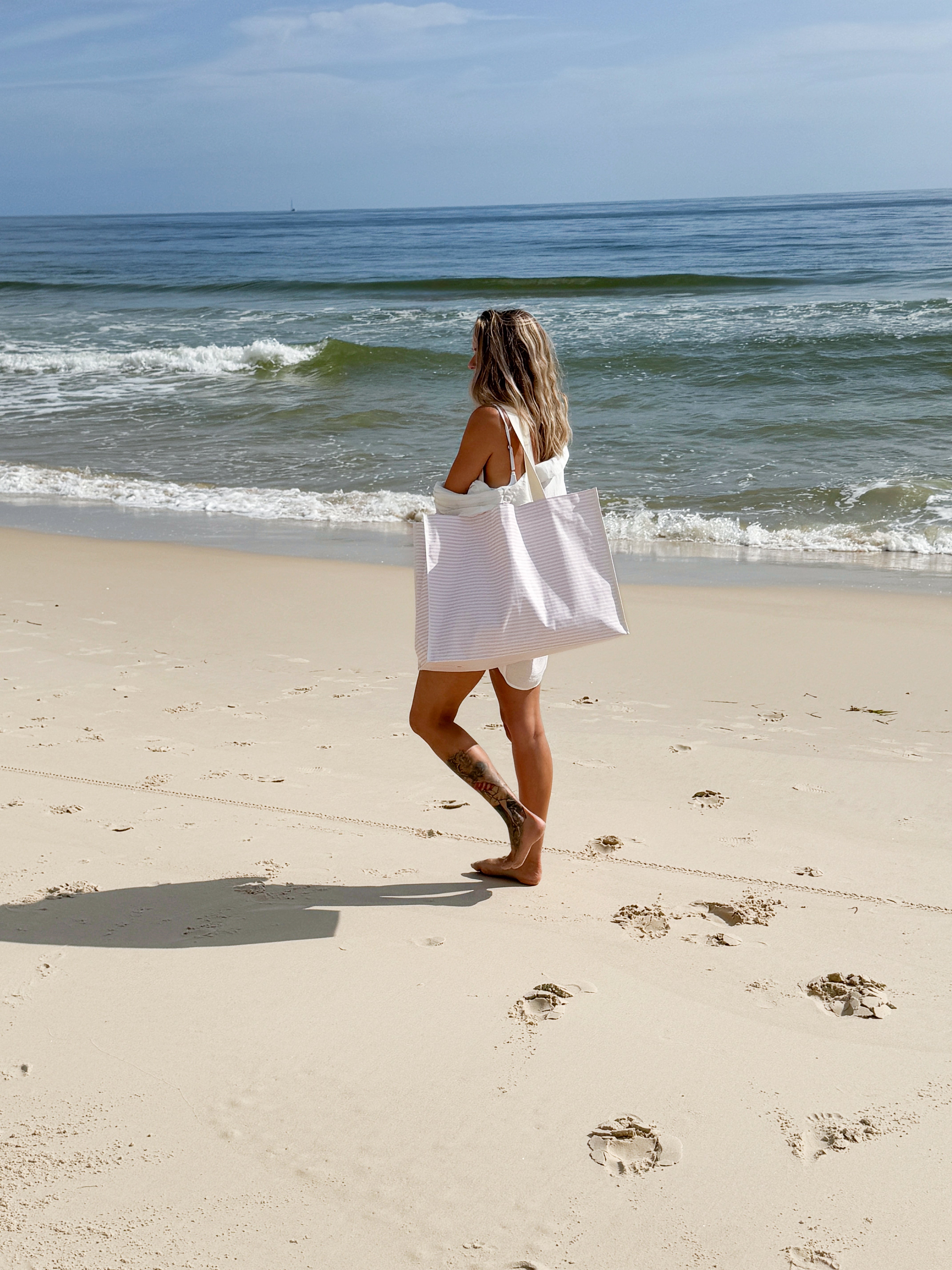 Carryall Beach Bag Lazy Days Pink Stripe